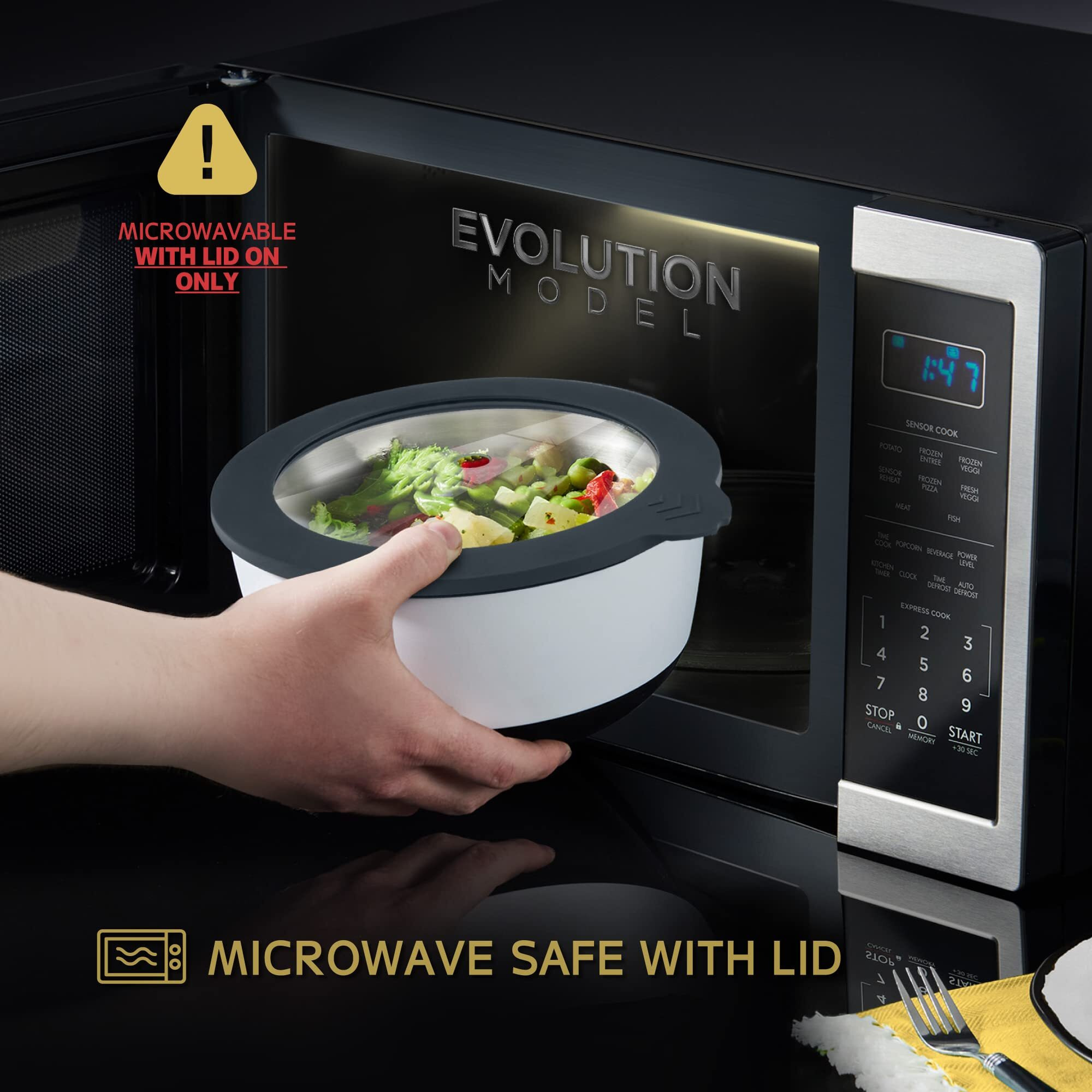 Earthmade Evolution Microwave Stainless Steel Mixing Bowl With Lid Set, 1.5Qt. 2Qt. 4.5Qt. Tempered Glass Lids- Glass Mixing Bowl Alternative, Eco Friendly,