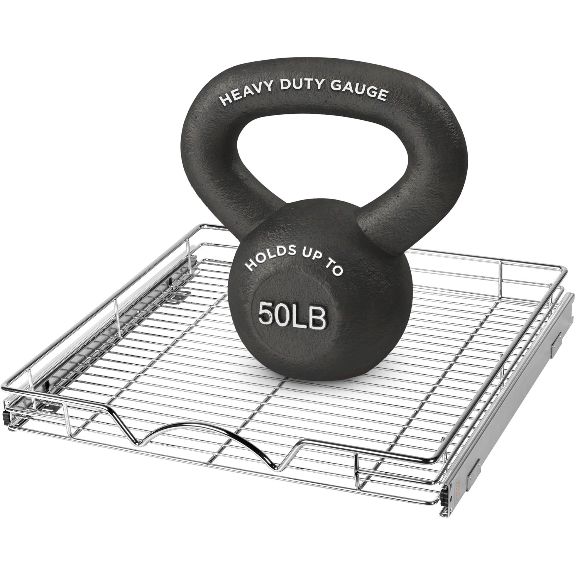 Holdn Storage Pull Out Cabinet Organizer, Heavy Duty Caddy W/Lifetime Limited Warranty -22   W X 21   D - Requires At Least 23-1/4    Cabinet Opening, Steel Metal Cabinet Drawers Slide Out, Chrome