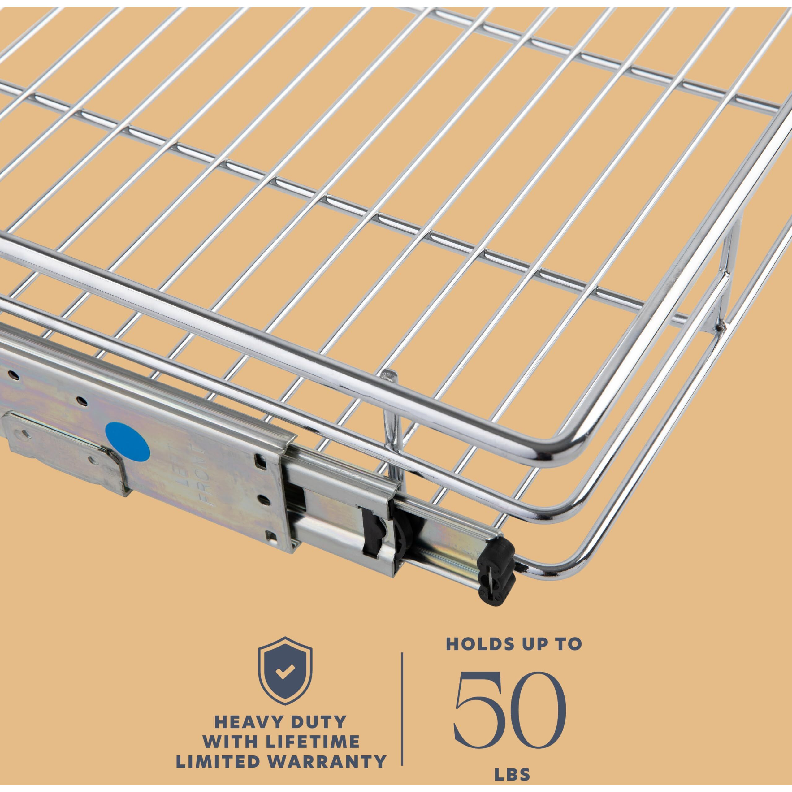 Holdn Storage Pull Out Cabinet Organizer, Heavy Duty Caddy W/Lifetime Limited Warranty -22   W X 21   D - Requires At Least 23-1/4    Cabinet Opening, Steel Metal Cabinet Drawers Slide Out, Chrome