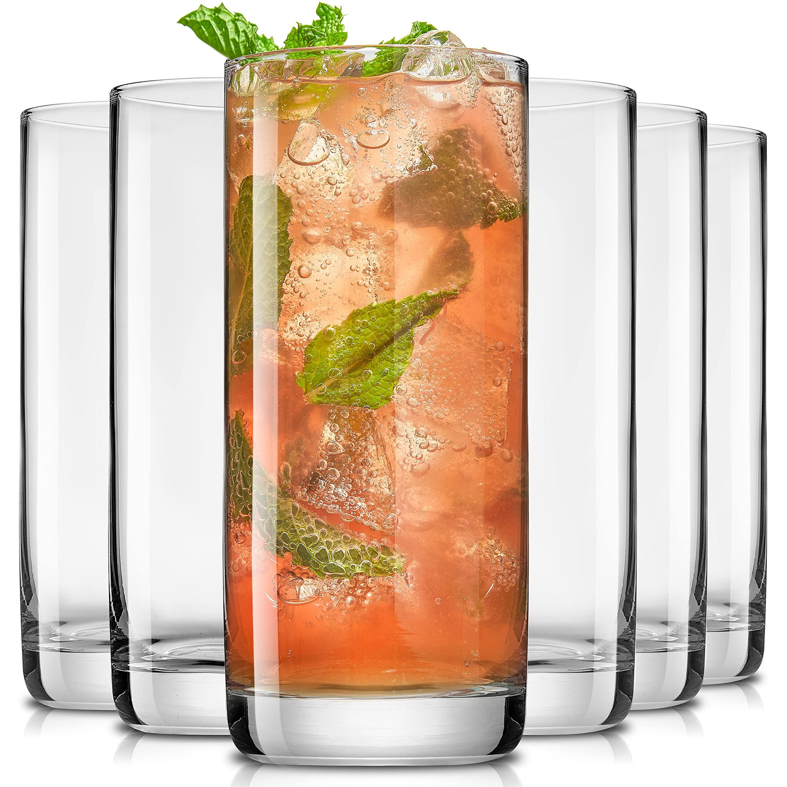 Joyjolt Faye 13Oz Highball Glasses, 6Pc Tall Glass Sets. Lead-Free Crystal Drinking Glasses. Water Glasses, Mojito Glass Cups, Tom Collins Bar Glassware, And Mixed Drink Cocktail Glass Set