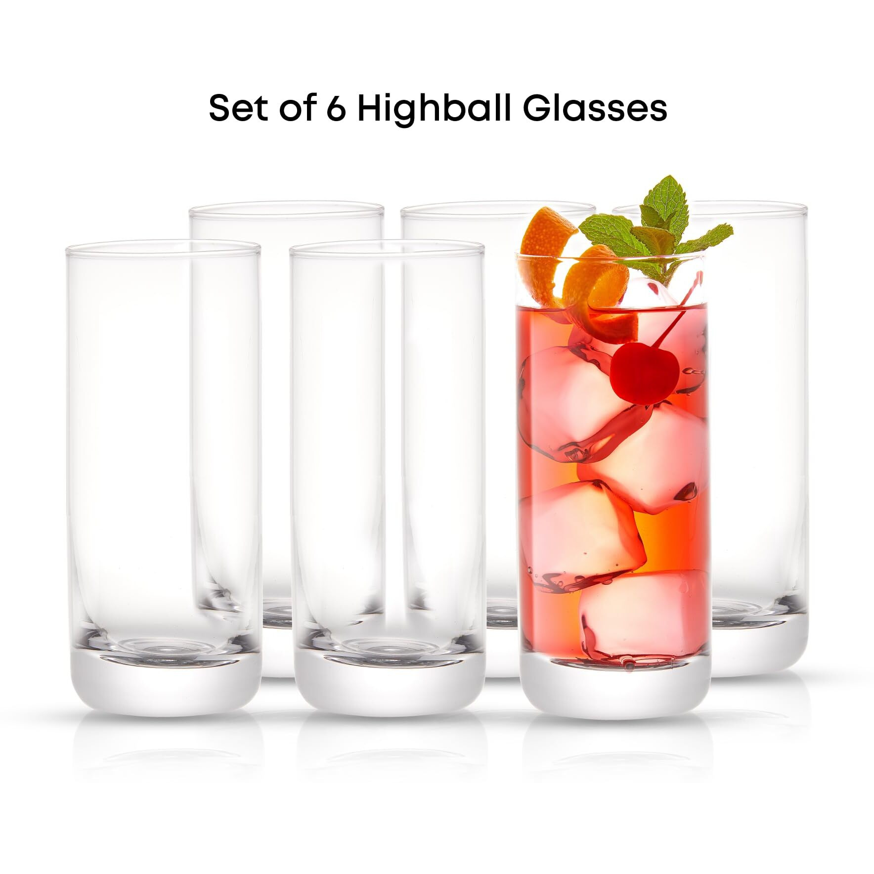 Joyjolt Faye 13Oz Highball Glasses, 6Pc Tall Glass Sets. Lead-Free Crystal Drinking Glasses. Water Glasses, Mojito Glass Cups, Tom Collins Bar Glassware, And Mixed Drink Cocktail Glass Set