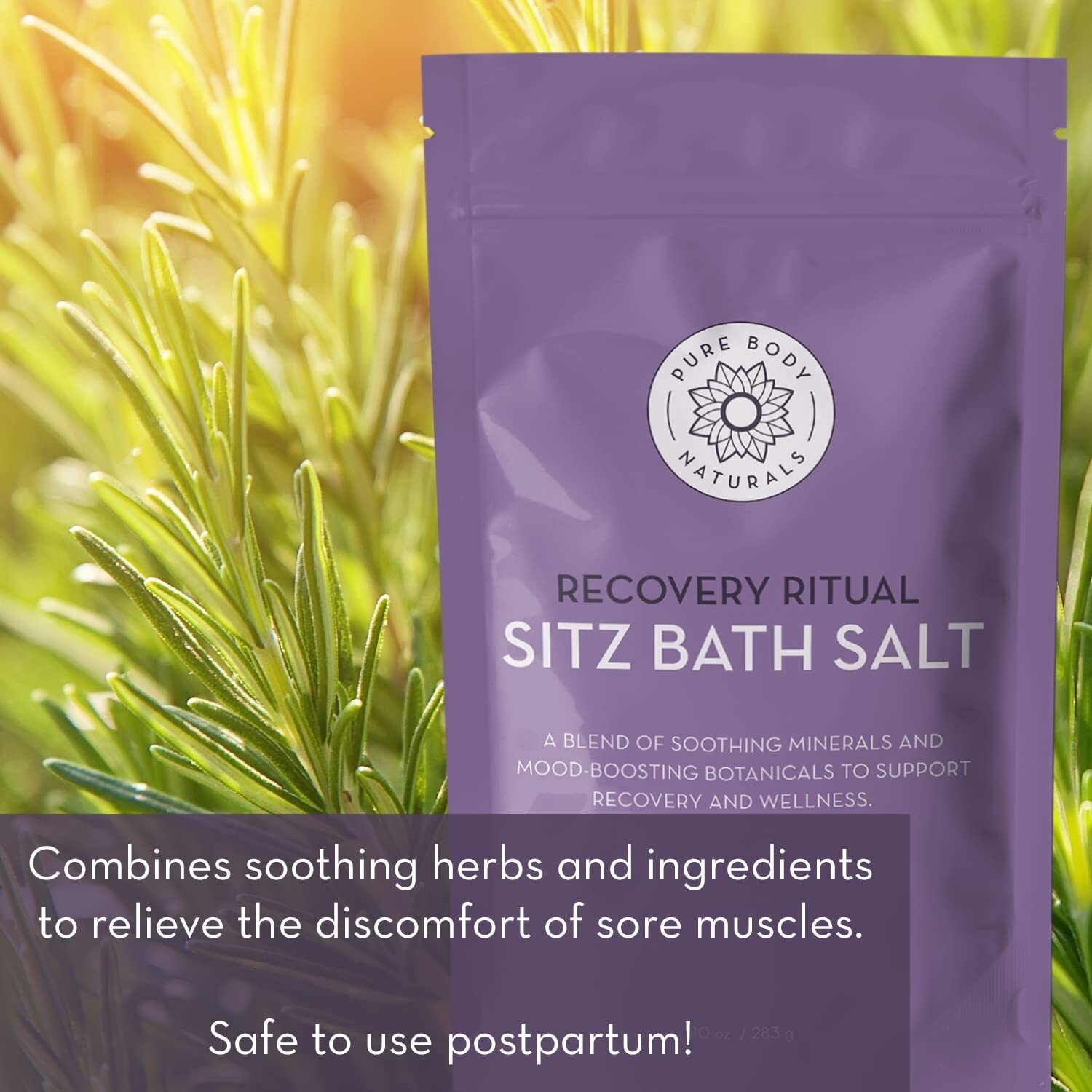 Pure Body Naturals Sitz Bath Salt - Postpartum Care And Hemorrhoid Treatment - Natural Soak For Self Care And Hemmoroid Treatment - Post Partum Essentials, 10 Oz