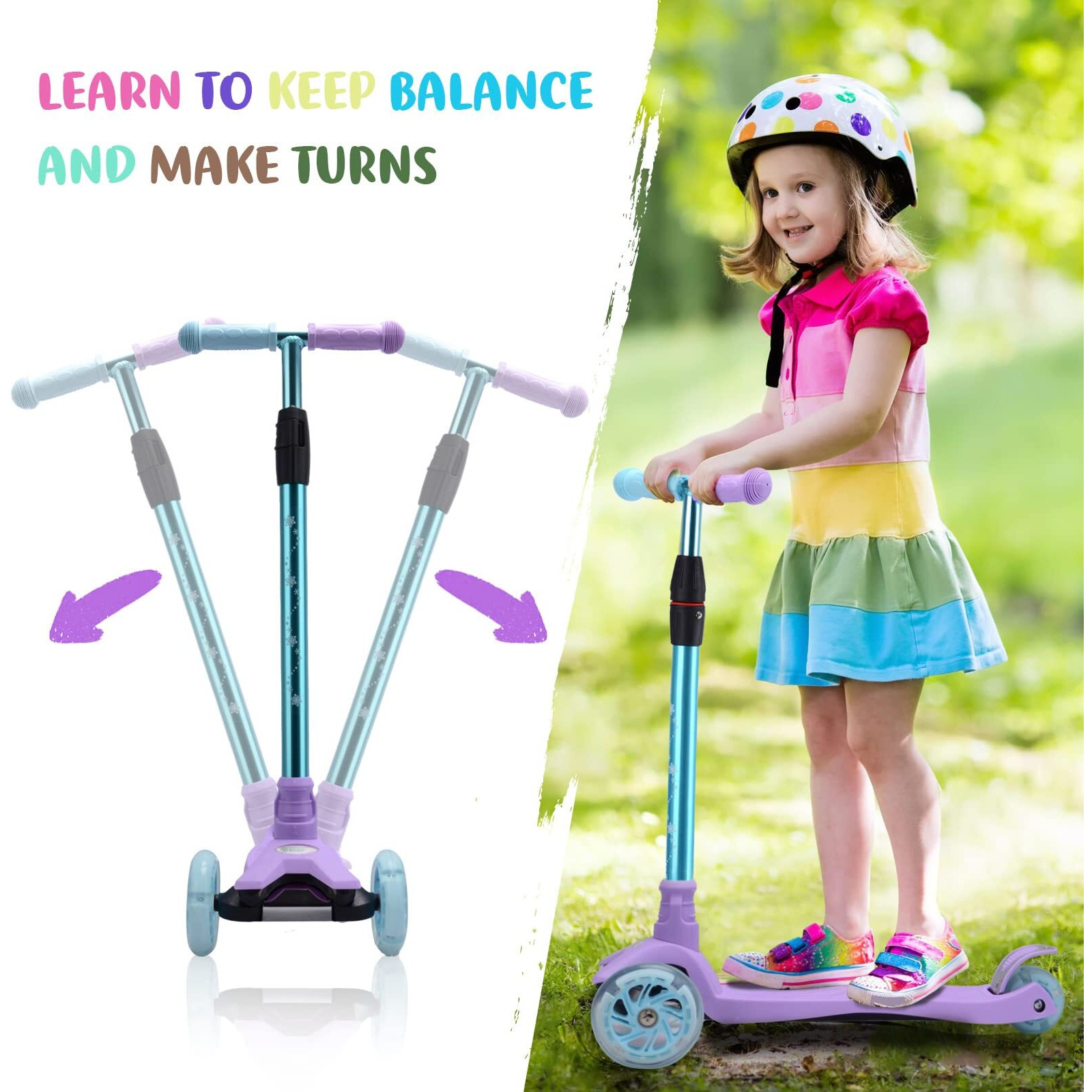 3 Wheel Scooter For Kids Ages 6-12,Kids Scooter With Light Up Wheels, Sturdy Deck Design, And 4 Height Adjustable Suitable For Kids Ages 3-12