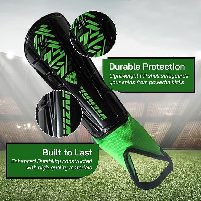 Vizari Malaga Soccer Shin Guard For Kids| Youth Soccer Shin Guard | Lightweight And Breathable Child Calf Protective Gear Soccer Equipment | Black / White | Large