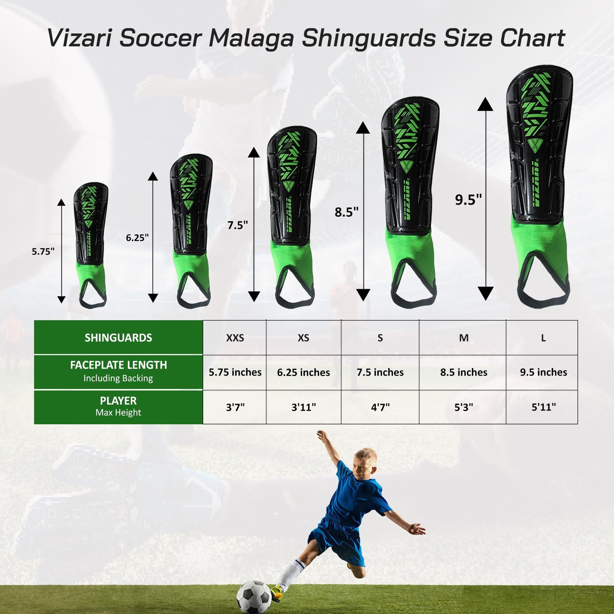 Vizari Malaga Soccer Shin Guard For Kids| Youth Soccer Shin Guard | Lightweight And Breathable Child Calf Protective Gear Soccer Equipment | Black / White | Large