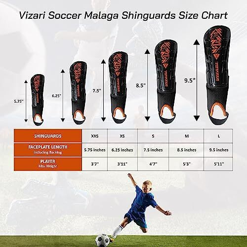Vizari Malaga Soccer Shin Guard For Kids| Youth Soccer Shin Guard | Lightweight And Breathable Child Calf Protective Gear Soccer Equipment | Black / Orange | Xx - Small