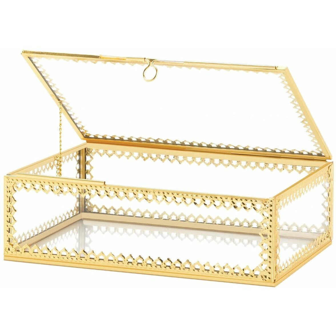 Accent Plus Glass Jewelry Box With Gold Frame