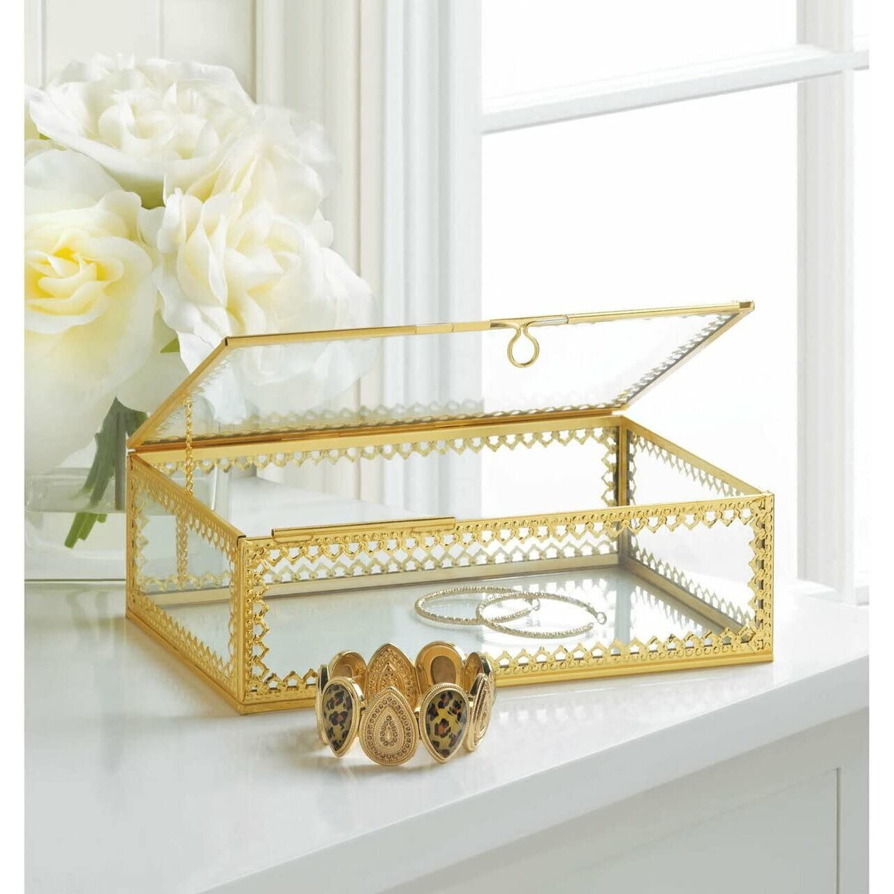 Accent Plus Glass Jewelry Box With Gold Frame