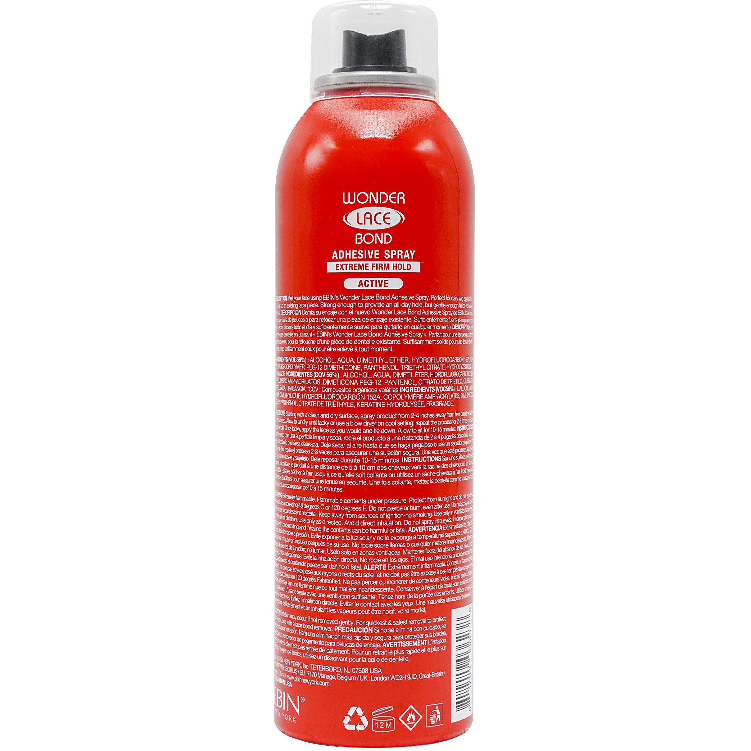 Ebin New York Wonder Lace Bond Adhesive Spray (Extreme Firm Hold, 6.34Oz / 180Ml)