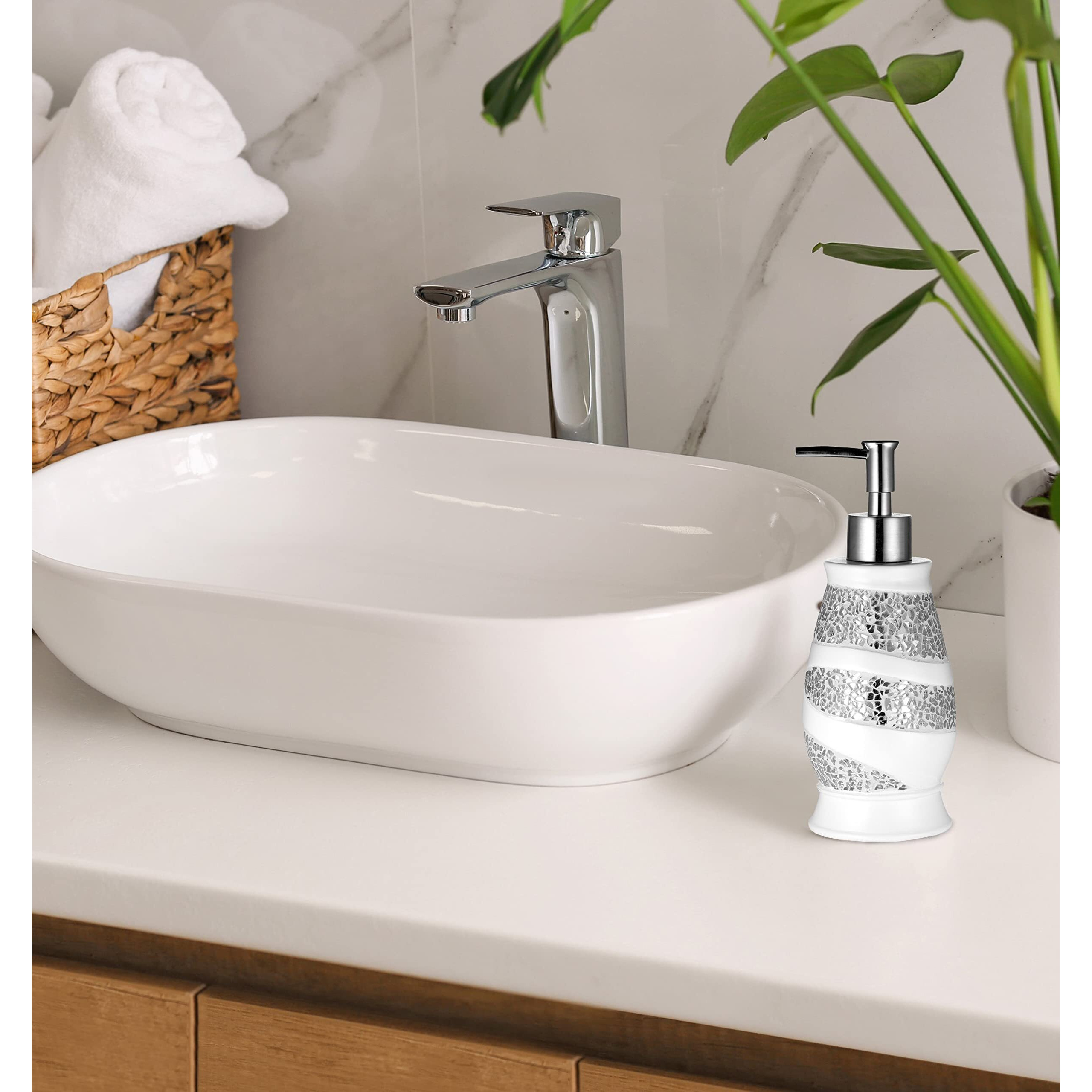 Popular Bath Sinatra White Soap Dispenser/Lotion Pump Classic Luxury Lotion Pump Contemporary Decor White Color For Bathroom With This Unique Design Stylish Decor Bling Mosaic