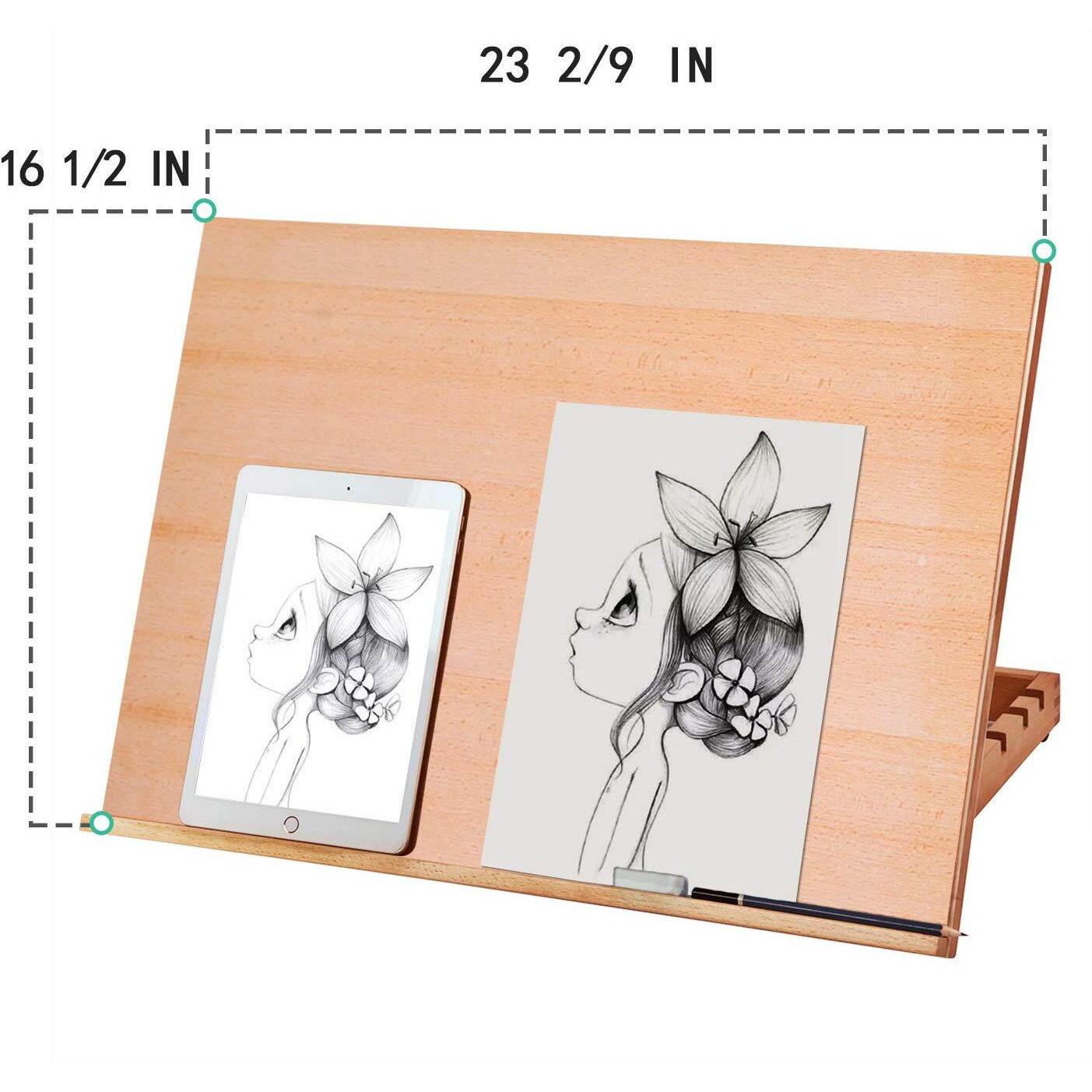 Falling In Art Large 5-Position Wood Drafting Table Easel Drawing And Sketching Board, 23 2/9 Inches By 16 1/2 Inches