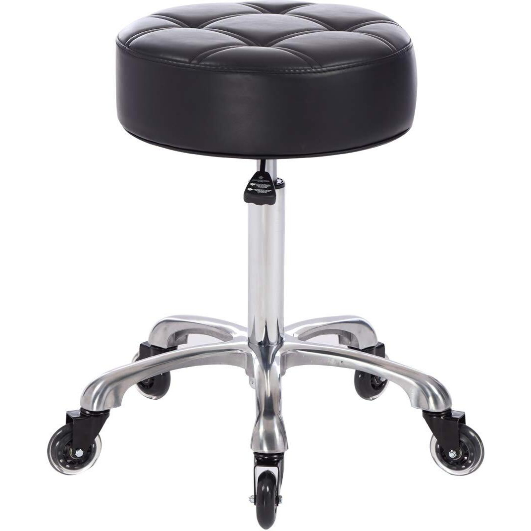 Frniamc Rolling Salon Stool With Wider Round Seat- Height Adjustable Heavy-Duty Chair With Wheels For Salon Esthetician And Home Office Use, In Black Color
