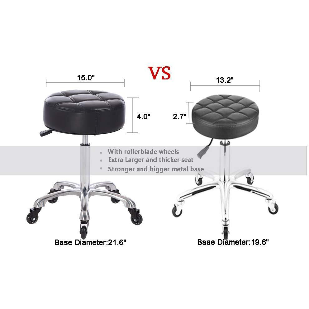 Frniamc Rolling Salon Stool With Wider Round Seat- Height Adjustable Heavy-Duty Chair With Wheels For Salon Esthetician And Home Office Use, In Black Color
