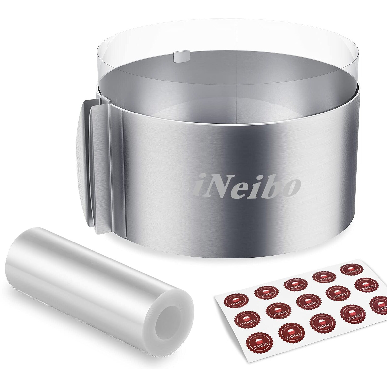 Ineibo Cake Ring And Cake Collar Set, 6 To 12 Inch Adjustable Cake Mousse Mould Set With 6Inch Clear Cake Roll, Stainless Steel Pastry Ring, Mousse Ring, Ring Mold For Baking