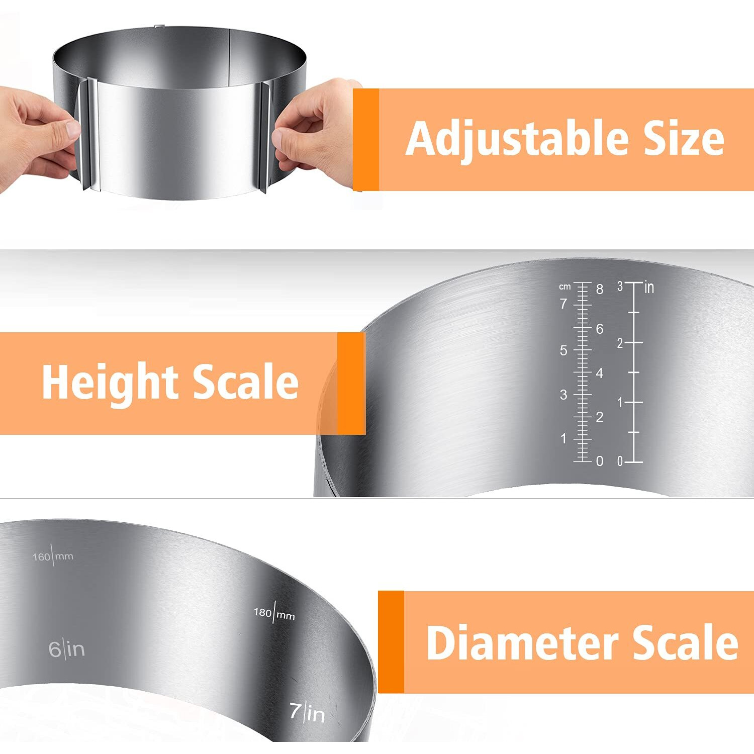 Ineibo Cake Ring And Cake Collar Set, 6 To 12 Inch Adjustable Cake Mousse Mould Set With 6Inch Clear Cake Roll, Stainless Steel Pastry Ring, Mousse Ring, Ring Mold For Baking