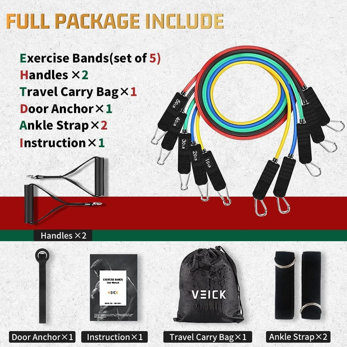 Veick Resistance Bands, Exercise Bands, Workout Bands, Resistance Bands For Working Out With Handles For Men And Women, Exercising Bands For Fitness Weights Work Out At Home