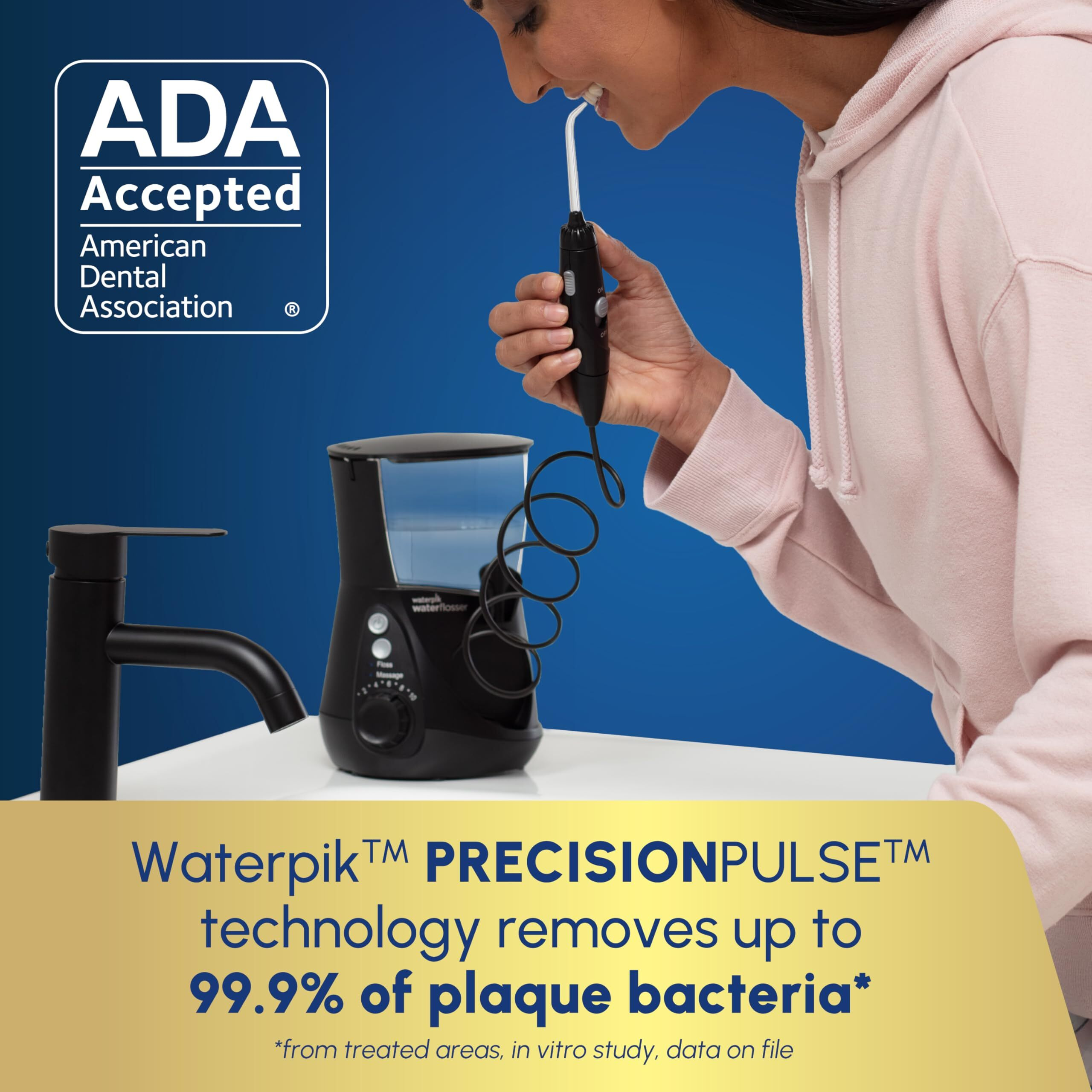 Waterpik Aquarius Water Flosser Professional For Teeth, Gums, Braces, Dental Care, Electric Power With 10 Settings, 7 Tips For Multiple Users And Needs, Ada Accepted, Black Wp-662, Packaging May Vary