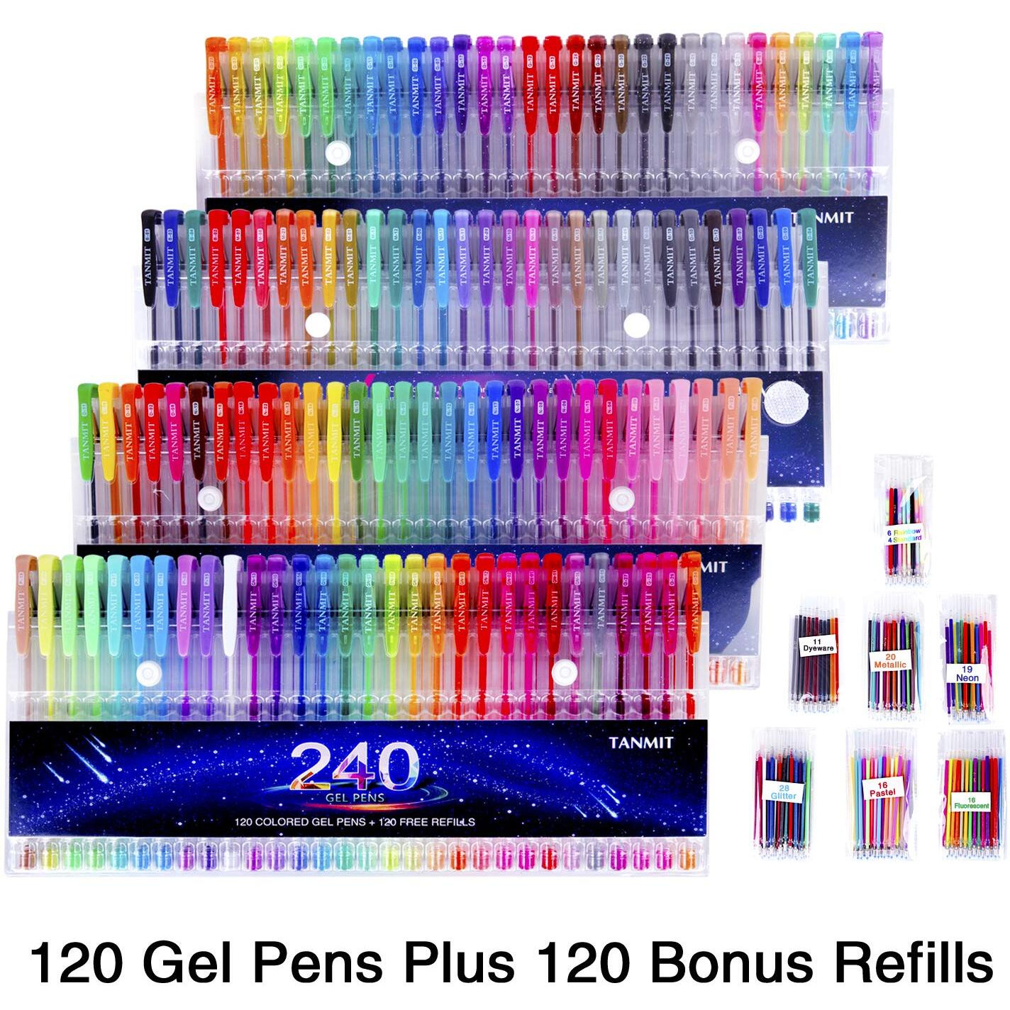 Gel Pens,Tanmit Gel Pens Set, 120 Colored Gel Pen Plus 120 Refills For Adults Coloring Books, Drawing, Art Projects (No Duplicates)