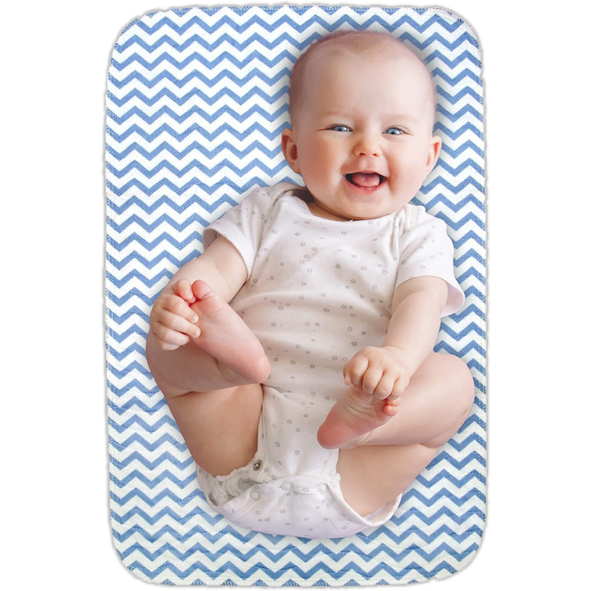 Portable Diaper Changing Mat - Extra Large Waterproof Baby Changing Pad | Machine Washable & Dryer Safe | Wipeable Surface For Easy Cleaning | Stylish Blue Chevron Design