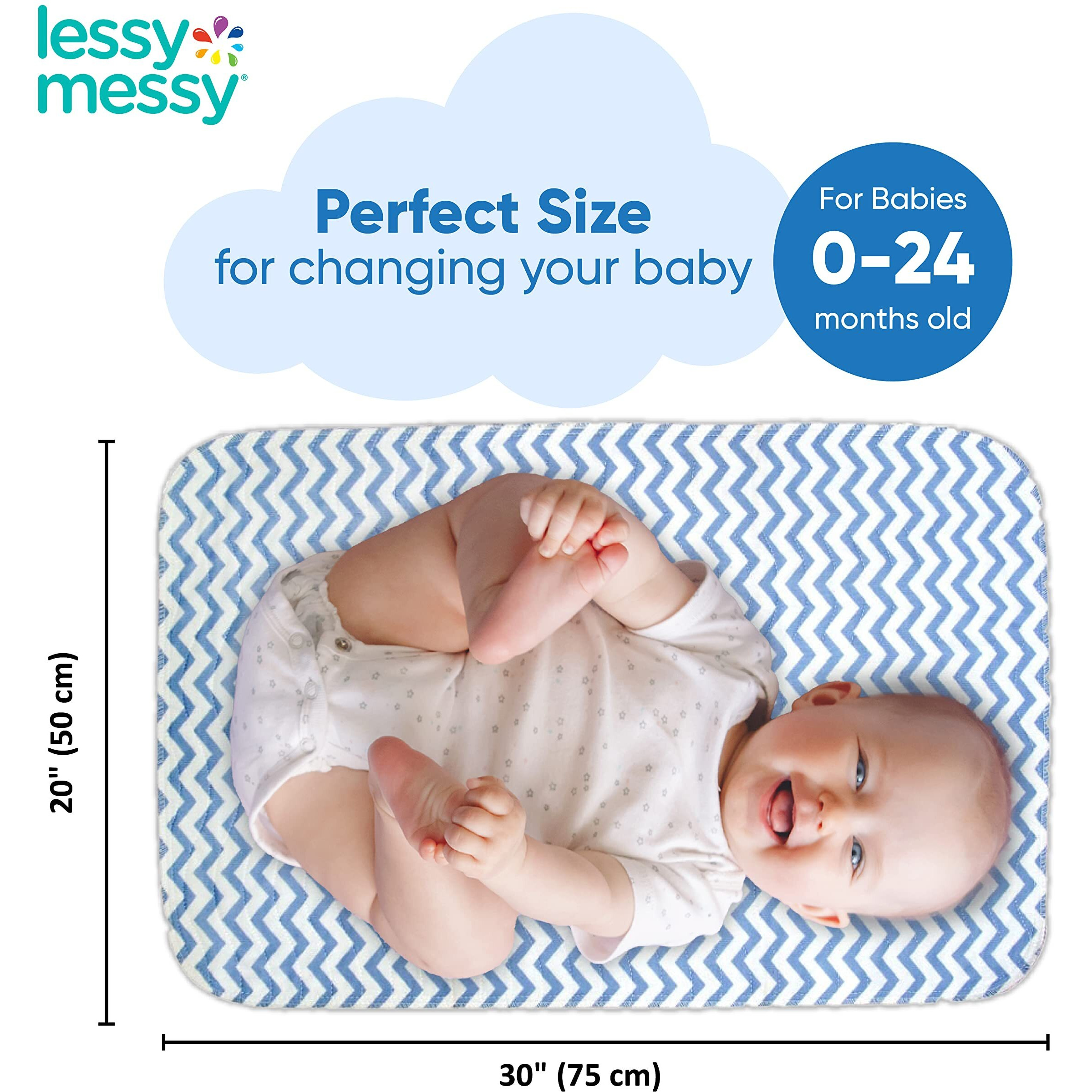 Portable Diaper Changing Mat - Extra Large Waterproof Baby Changing Pad | Machine Washable & Dryer Safe | Wipeable Surface For Easy Cleaning | Stylish Blue Chevron Design