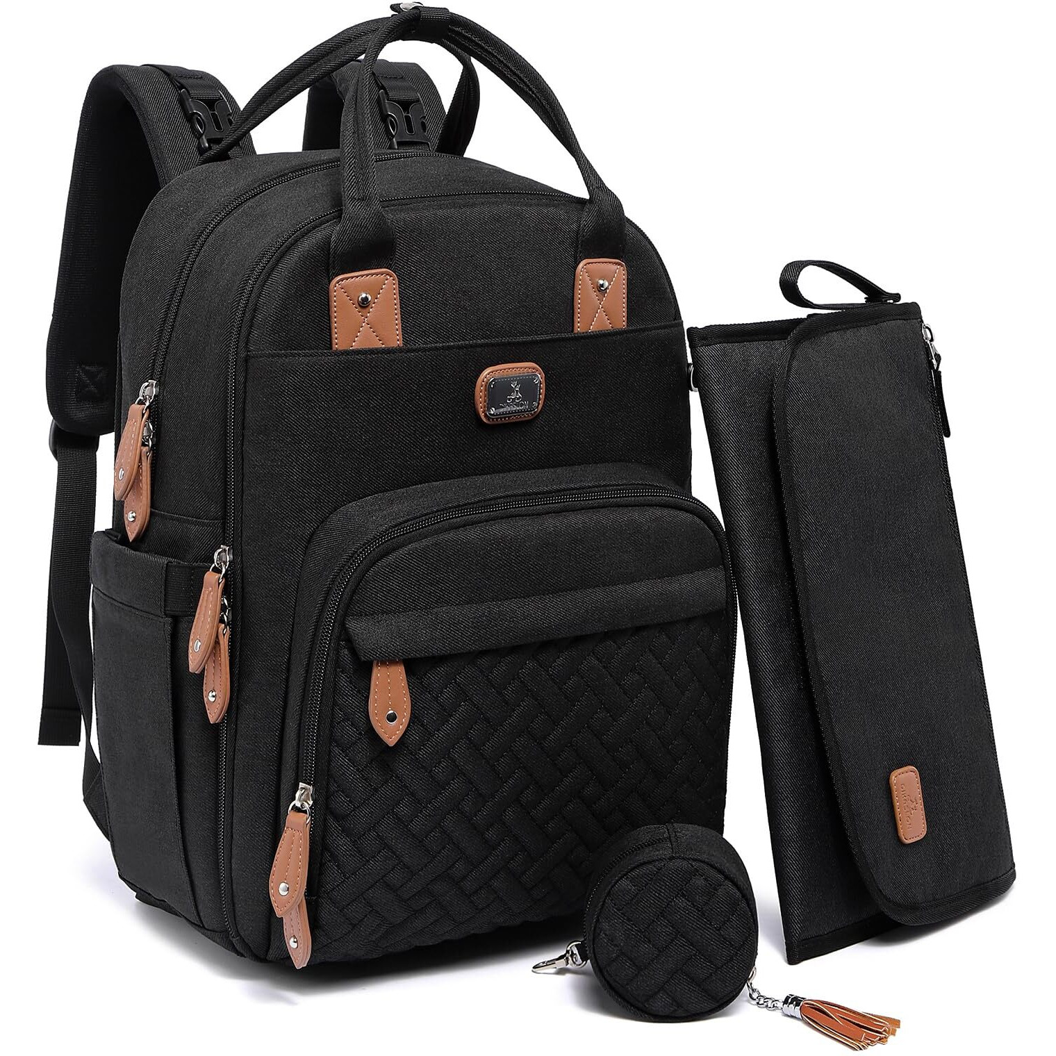 Dikaslon Diaper Bag Backpack With Portable Changing Pad, Pacifier Case And Stroller Straps, Large Unisex Baby Bags For Boys Girls, Multipurpose Travel Back Pack Moms Dads, Black