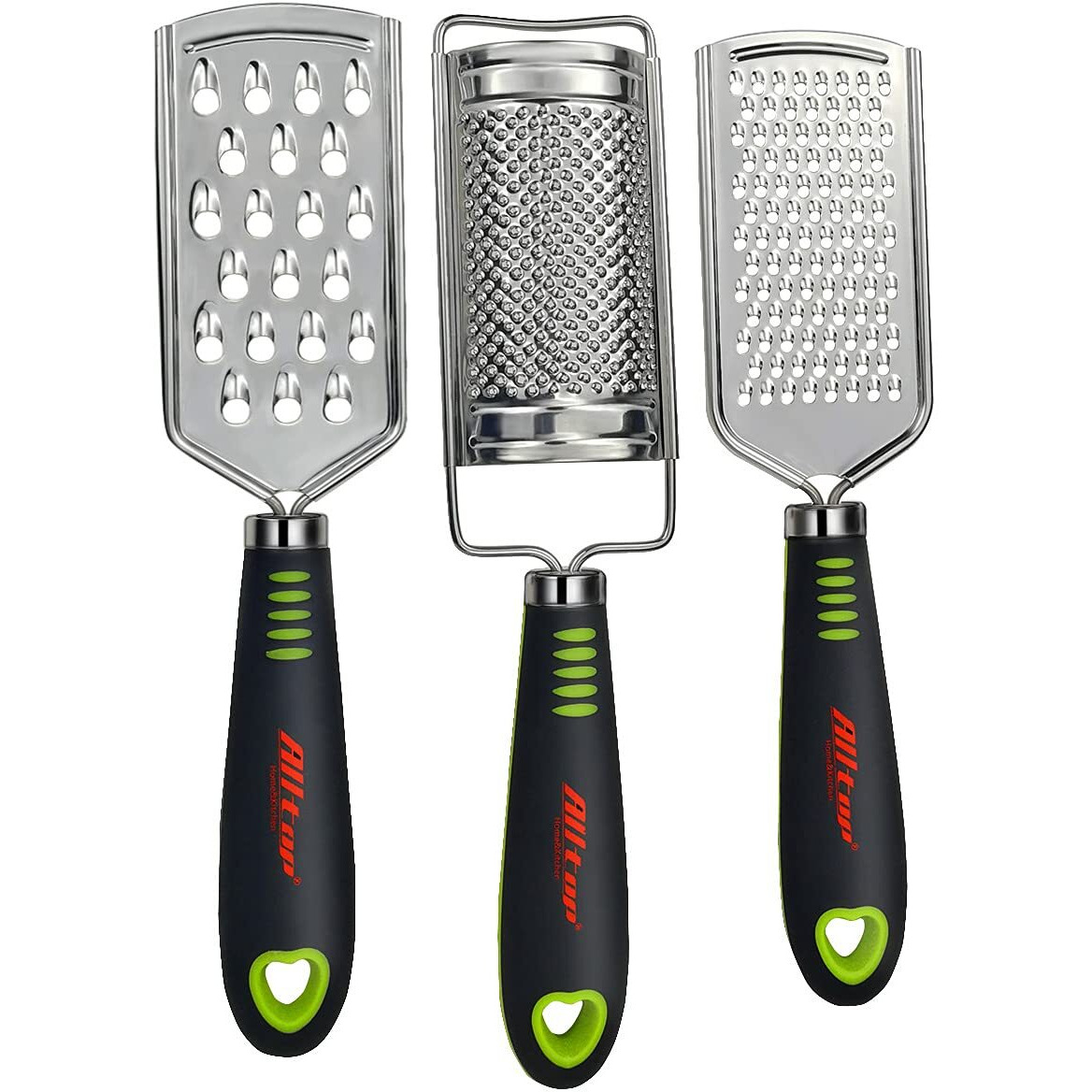Alltop Food Graters For Cheese,Nutmeg,Potato,Ginger And Garlic,Cirtrus,Hand-Held Stainless Steel Zester For Kitchen - Pro Multi-Purpose Gadgets,Set Of 3 Grinders