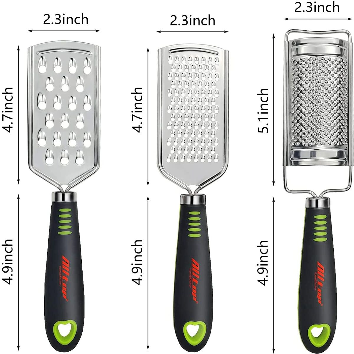 Alltop Food Graters For Cheese,Nutmeg,Potato,Ginger And Garlic,Cirtrus,Hand-Held Stainless Steel Zester For Kitchen - Pro Multi-Purpose Gadgets,Set Of 3 Grinders