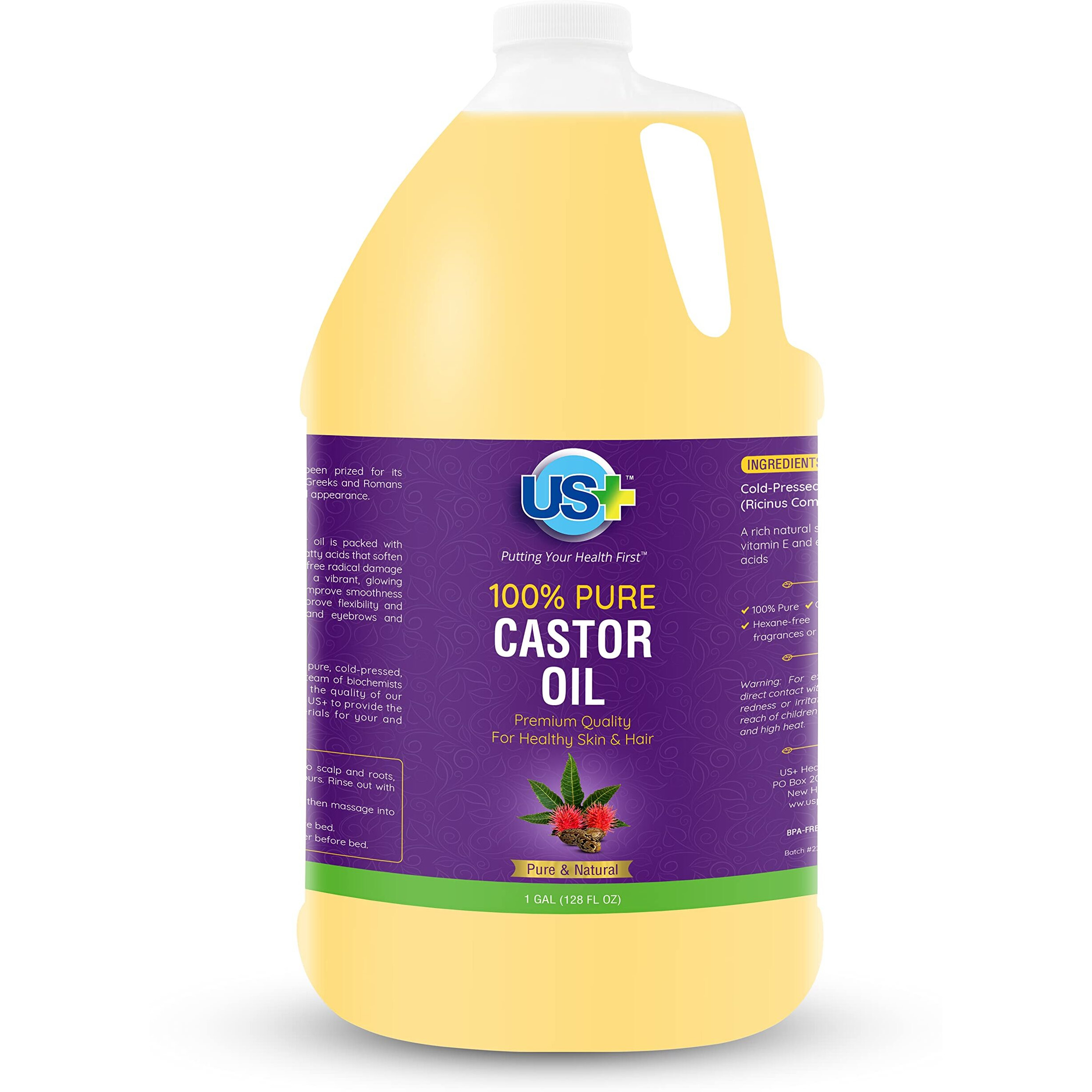 100% Pure Castor Oil - Cold-Pressed, Unrefined, Hexane-Free - Premium Quality - Usp Grade (1 Gallon)