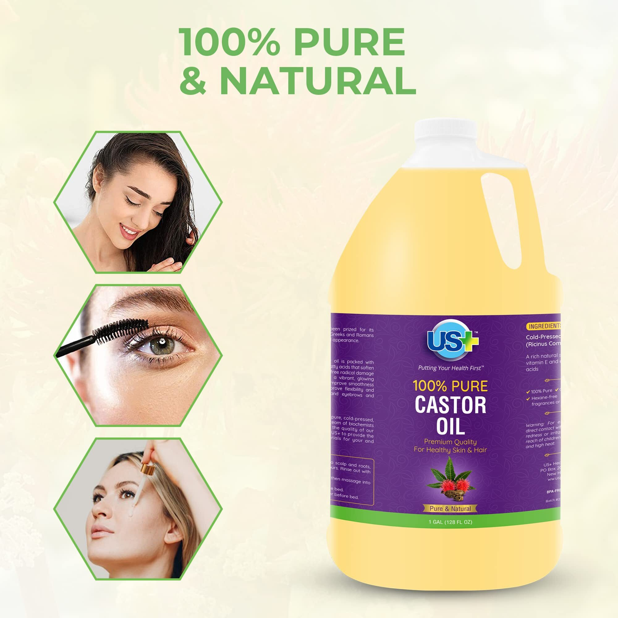 100% Pure Castor Oil - Cold-Pressed, Unrefined, Hexane-Free - Premium Quality - Usp Grade (1 Gallon)