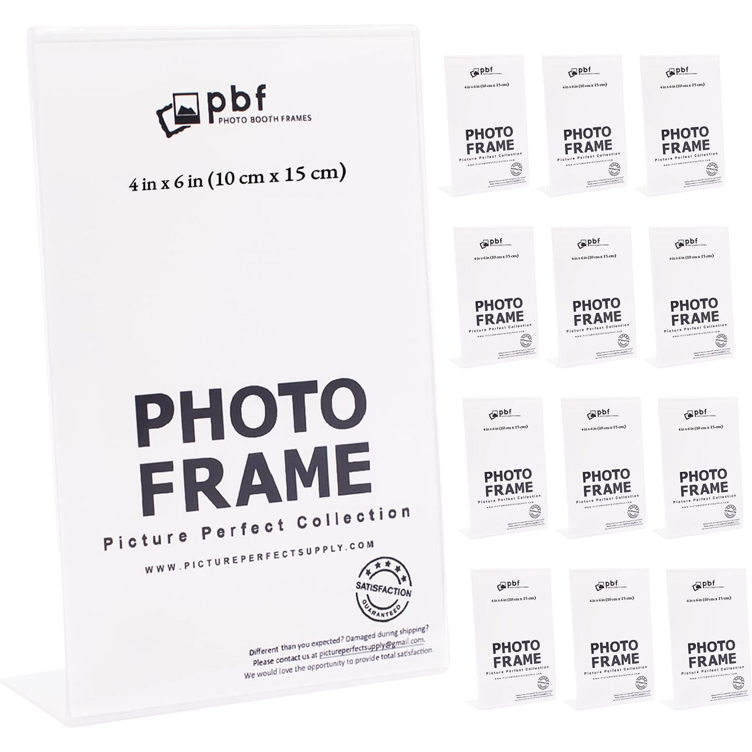 Pbf 4X6 Acrylic Sign Holder | 4 X 6 Vertical Stand Up Slanted Sign Holder | Acrylic Stands For Display | Clear Picture Frame, Menu Table Top Stand, Plastic Flyer Holder (12-Pack)