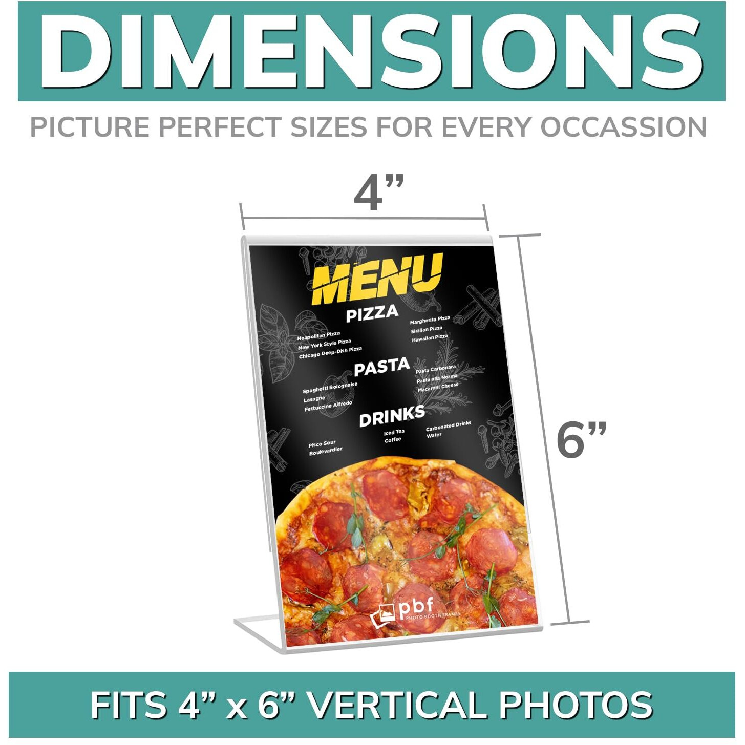Pbf 4X6 Acrylic Sign Holder | 4 X 6 Vertical Stand Up Slanted Sign Holder | Acrylic Stands For Display | Clear Picture Frame, Menu Table Top Stand, Plastic Flyer Holder (12-Pack)