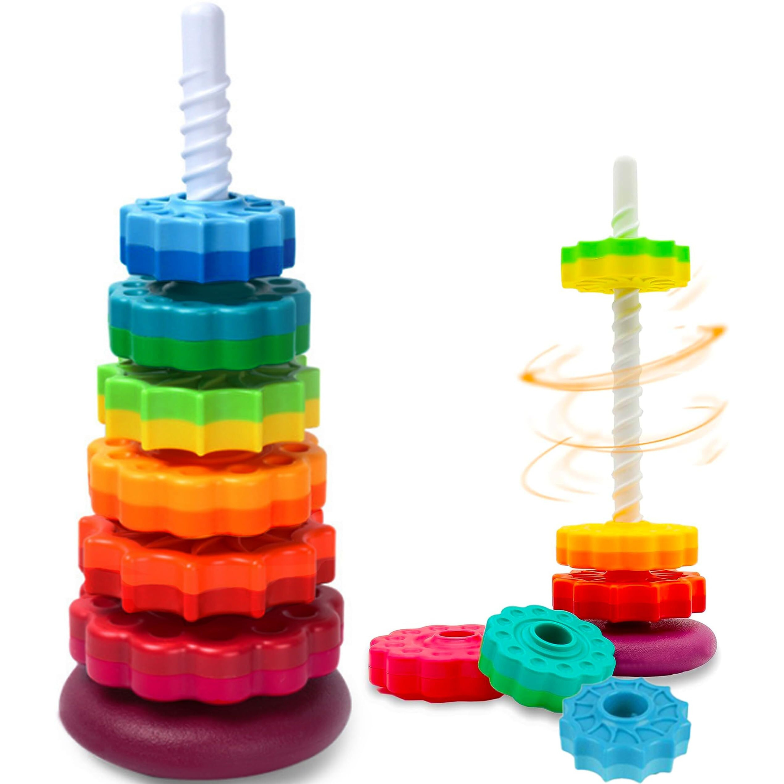 Baby Spinning Toy, Stacking Toy For Babies And Toddlers, Educational Toddler Learning Toys, Rainbow Spinning Wheel Toy For Focus, Dexterity, Brain Development, Interactive Learning Stacking Toys