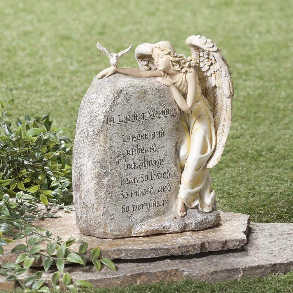 Fox Valley Traders In Loving Memory Angel Garden Stone, Resin Memorial Statue 8     Wide X 11    High