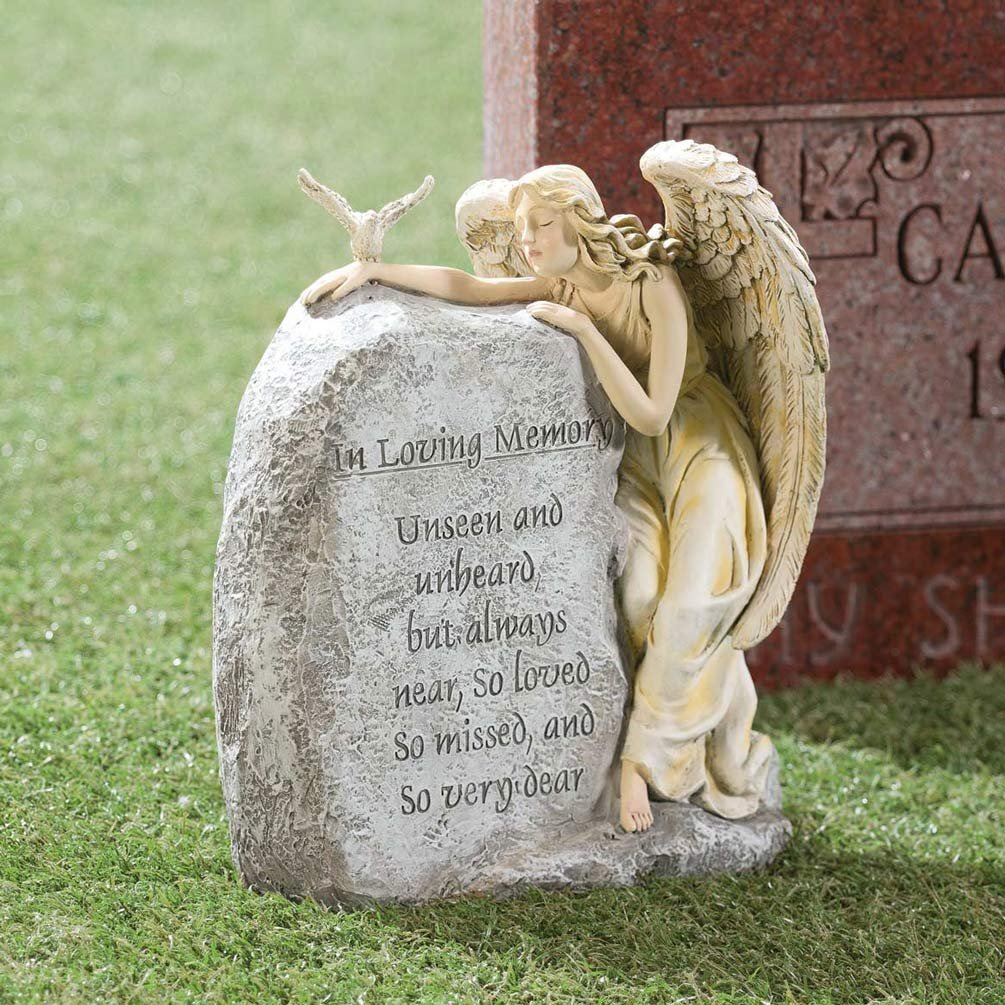 Fox Valley Traders In Loving Memory Angel Garden Stone, Resin Memorial Statue 8     Wide X 11    High