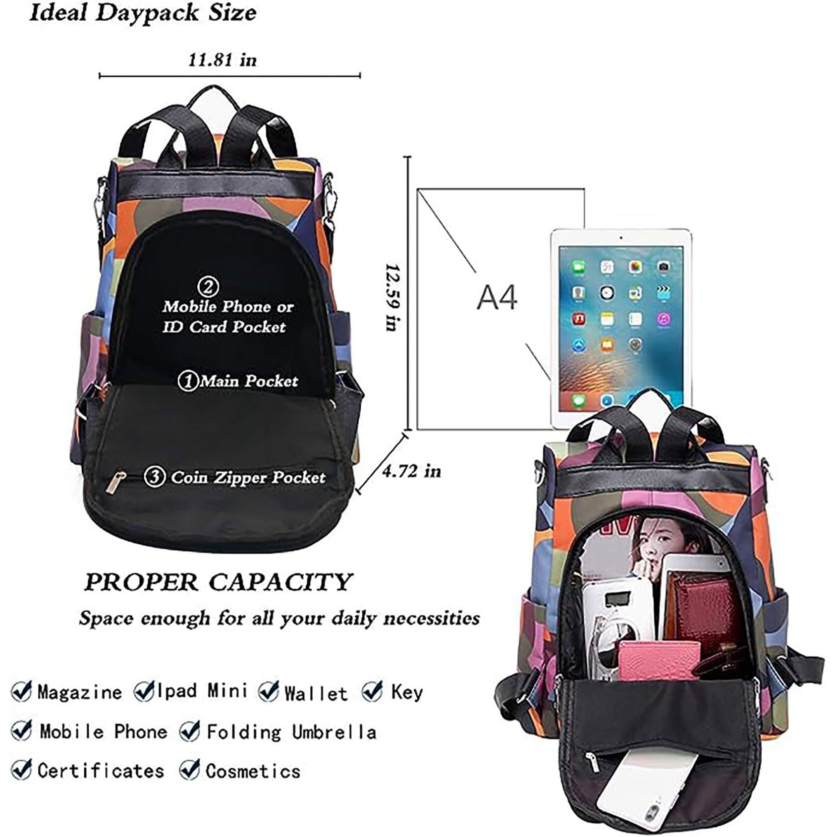 Cofihome Backpack Purse For Women Anti-Theft Bag Waterproof Nylon Lightweight Backpack College Bookbag Shoulder Bag Travel Bag