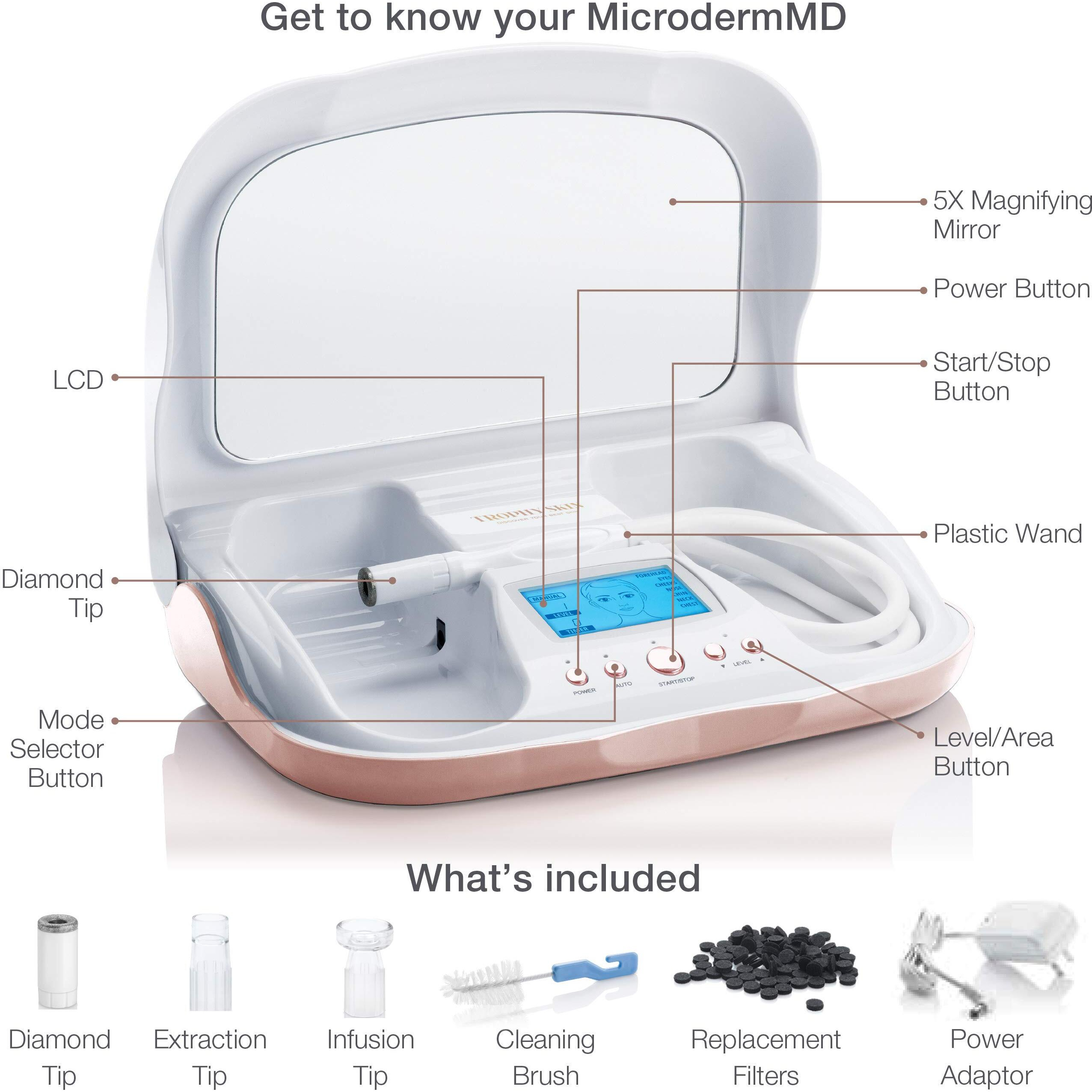 Trophy Skin Microdermmd - At Home Microdermabrasion Kit - Anti Aging And Acne Treatment - Contains Real Diamond And Pore Extractor Tips To Rejuvenate Skin - White