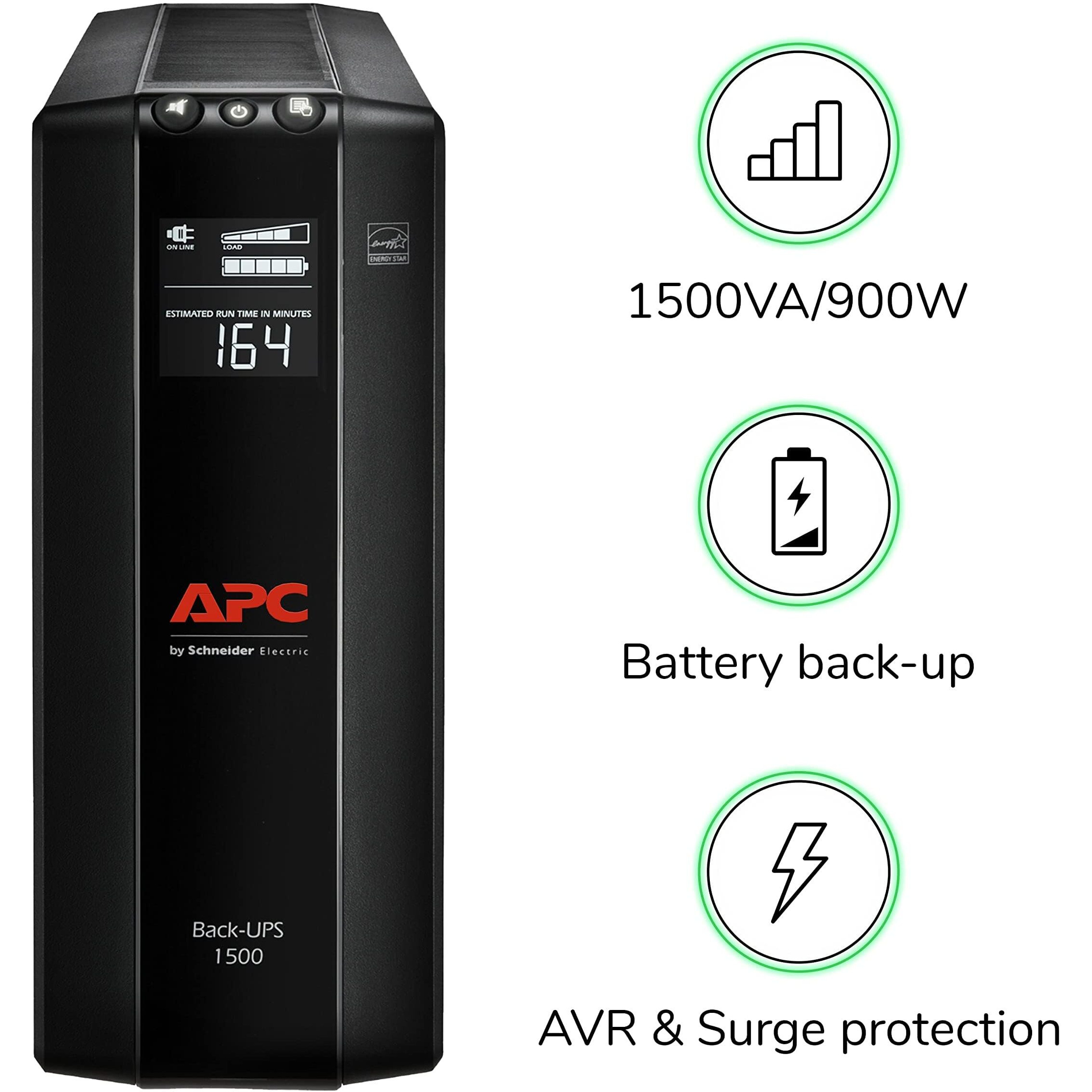 Apc Ups 1500Va Ups Battery Backup And Surge Protector, Bx1500M Backup Battery Power Supply, Avr, Dataline Protection