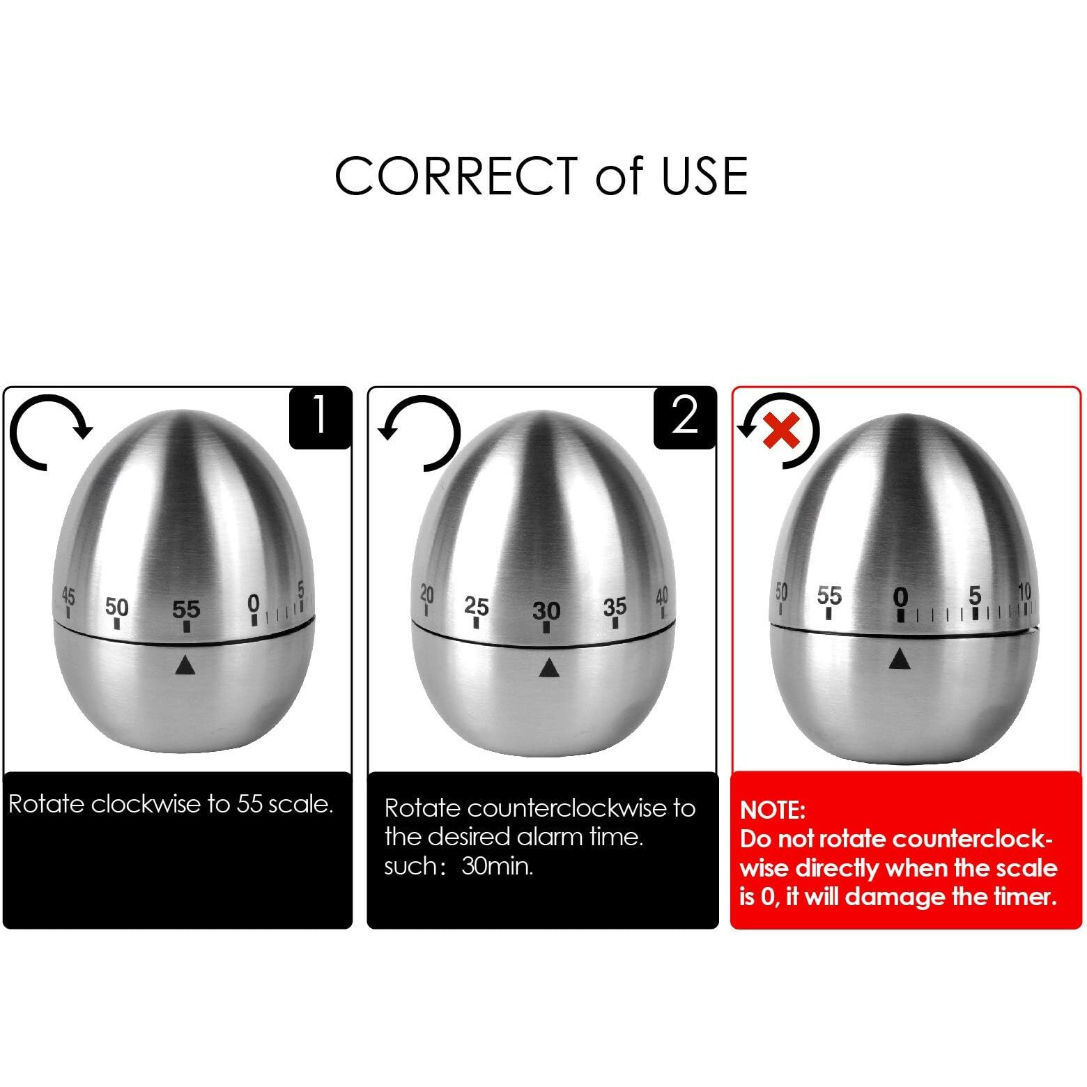 Jayron Jr-Wg015 Egg Kitchen Timer Stainless Steel Mechanical Rotating Alarm 60 Minutes Count Down Timer For Cooking Learning