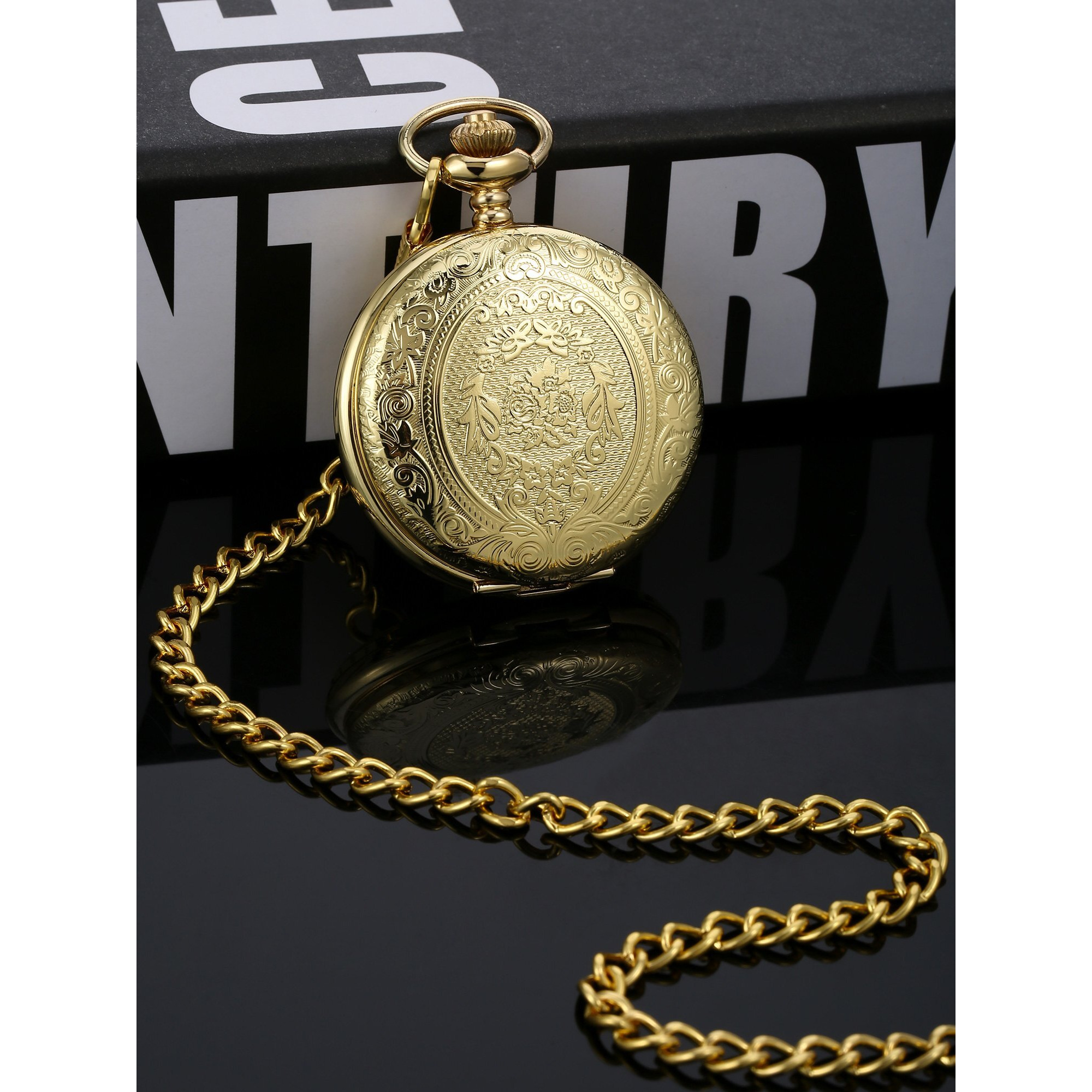 Pangda Vintage Pocket Watch Steel Men Watch With Chain For Fathers Day Xmas Present Daily Use, Gold, Classic