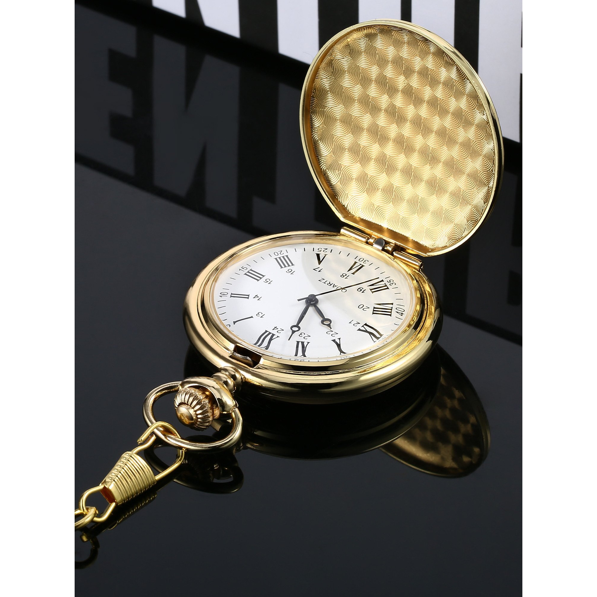 Pangda Vintage Pocket Watch Steel Men Watch With Chain For Fathers Day Xmas Present Daily Use, Gold, Classic
