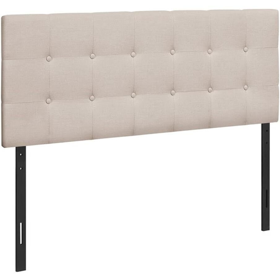 Monarch Specialties 6004F, Full, Bedroom, Upholstered, Transitional Bed Size Headboard, Beige Linen-Look