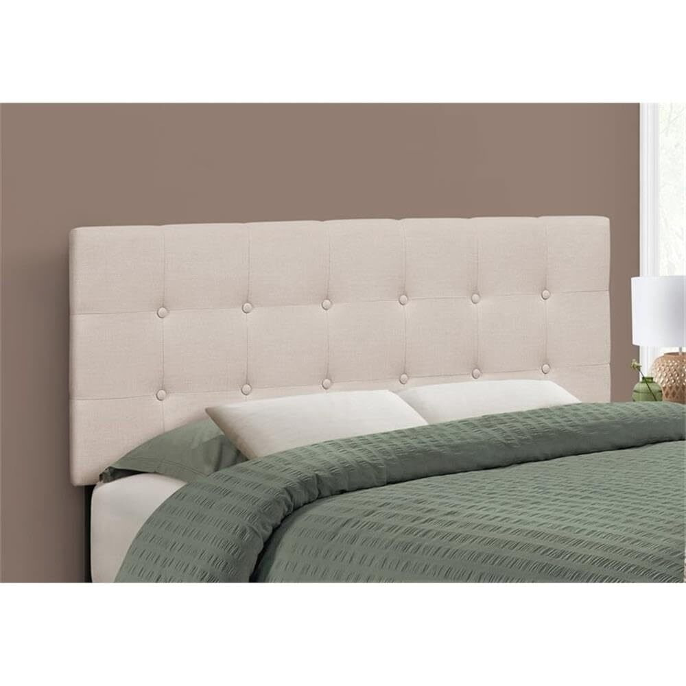 Monarch Specialties 6004F, Full, Bedroom, Upholstered, Transitional Bed Size Headboard, Beige Linen-Look
