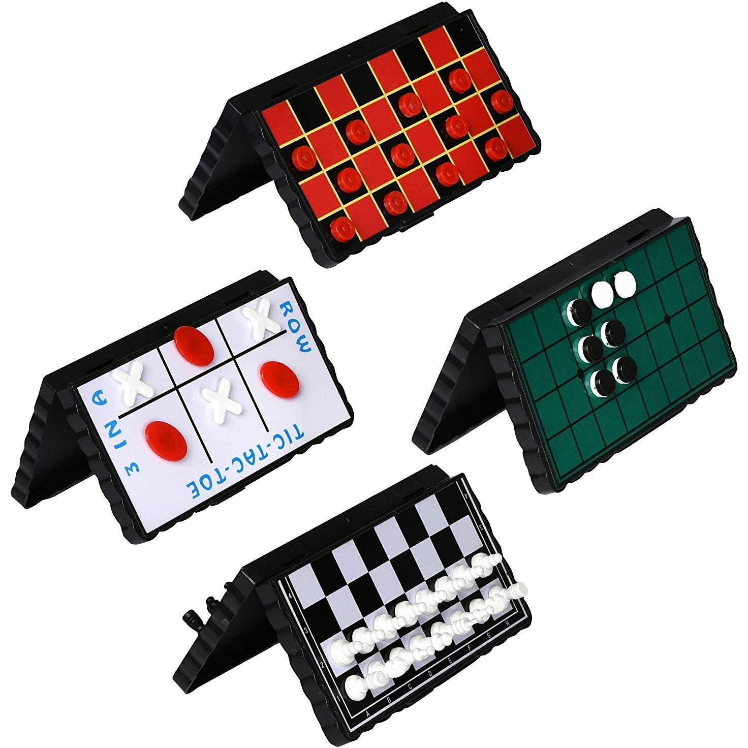 Point Games Travel Board Game Set - Bundle Pack Of 4 Classic Magnetic Games, Stocking Stuffers For Kids Includes Individual Boards & Pieces