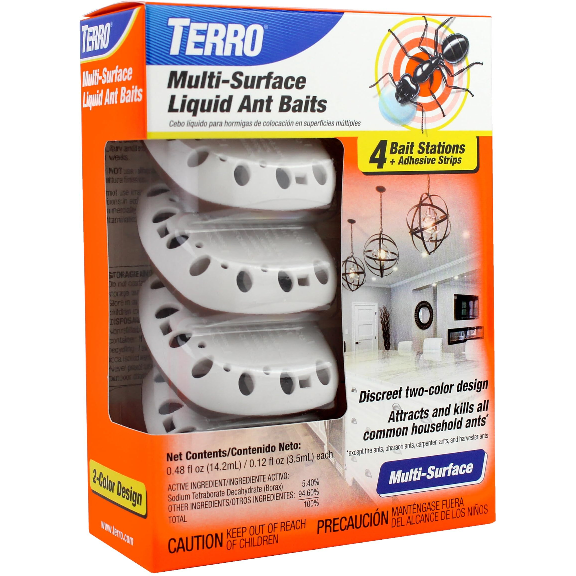 Terro T334B Indoor Multi-Surface Liquid Ant Bait And Ant Killer - 4 Discreet Ant Bait Stations - Kills Common Household Ants