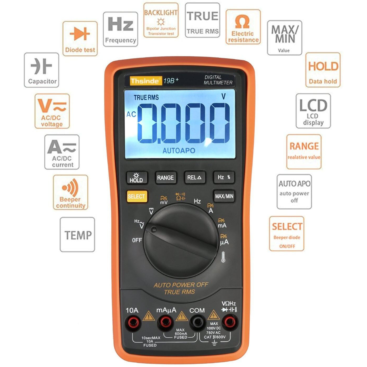 Autoranging Multimeter Test For Temperature Ac/Dc Voltage, Current, Resistance, Continuity, Capacitance, Frequency,Diodes Transistors