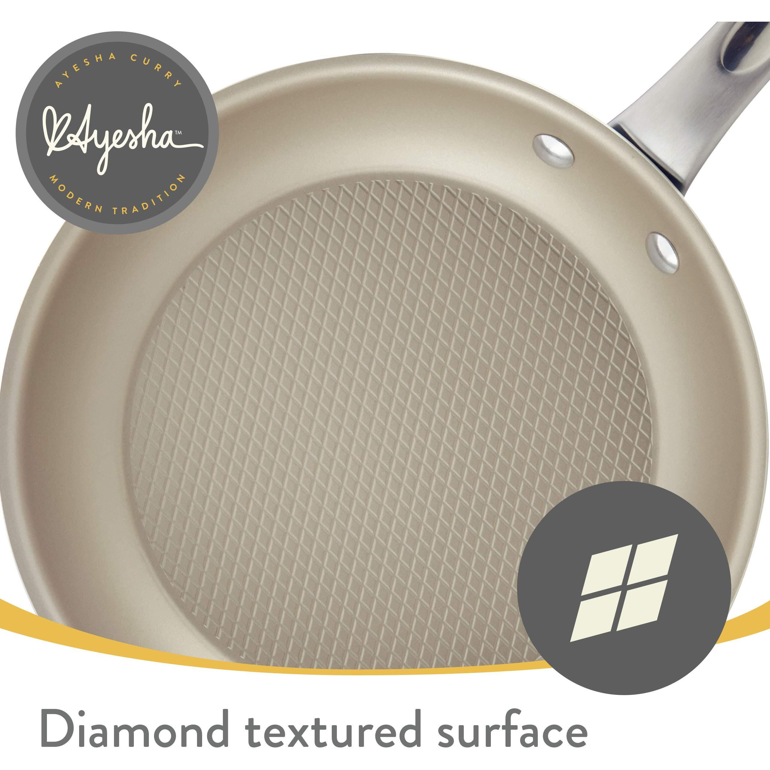 Ayesha Curry Home Collection Porcelain Enamel Nonstick Covered Deep Skillet With Helper Handle, 12 Inch Frying Pan, Glass Lid, Brown Sugar