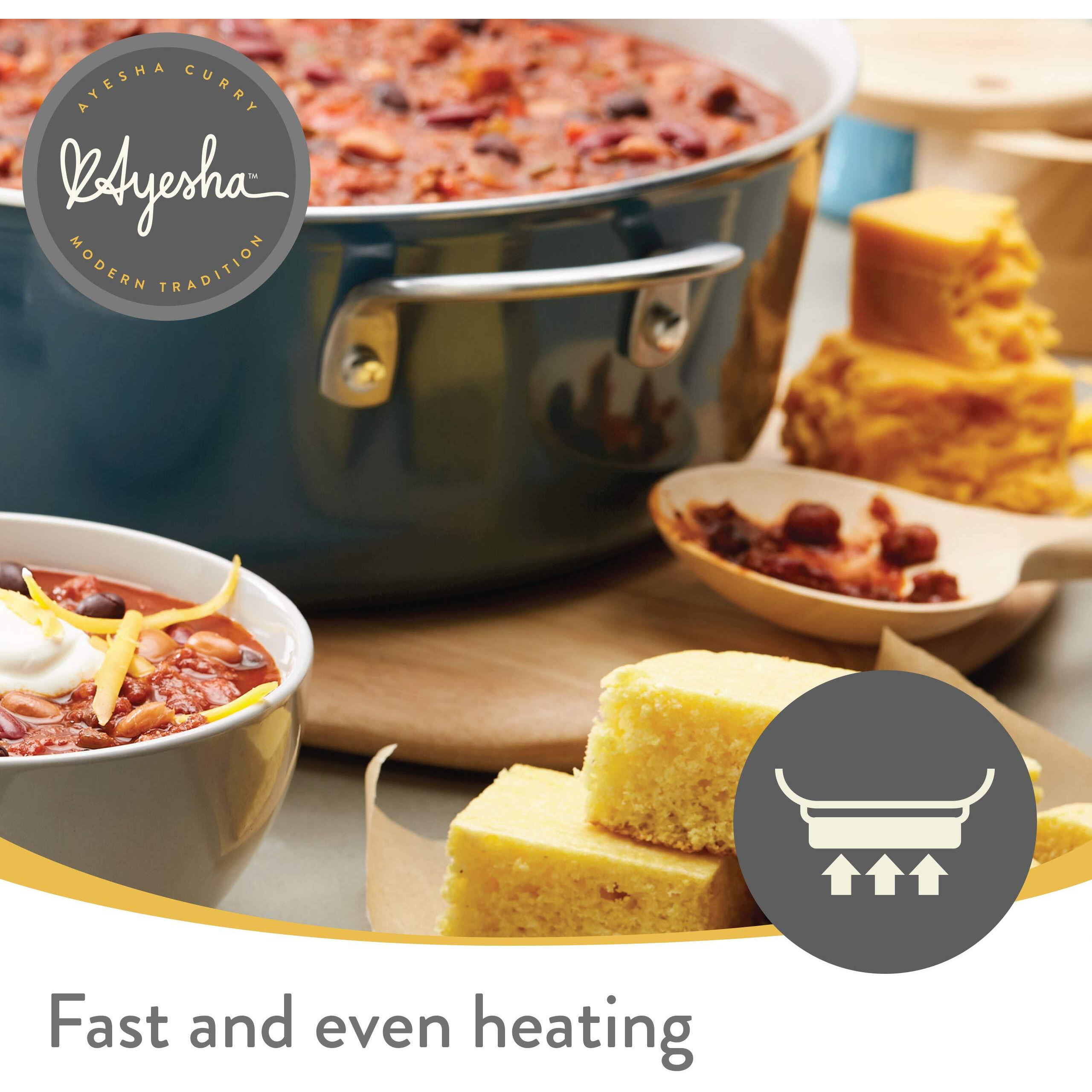 Ayesha Curry Home Collection Porcelain Enamel Nonstick Covered Deep Skillet With Helper Handle, 12 Inch Frying Pan, Glass Lid, Brown Sugar