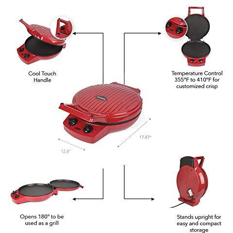 Courant Pizza Maker, 12 Inch Pizza Cooker And Calzone Maker, With Timer &Temperatures Control, 1440 Watts Pizza Oven Convert To Electric Indoor Grill, Red