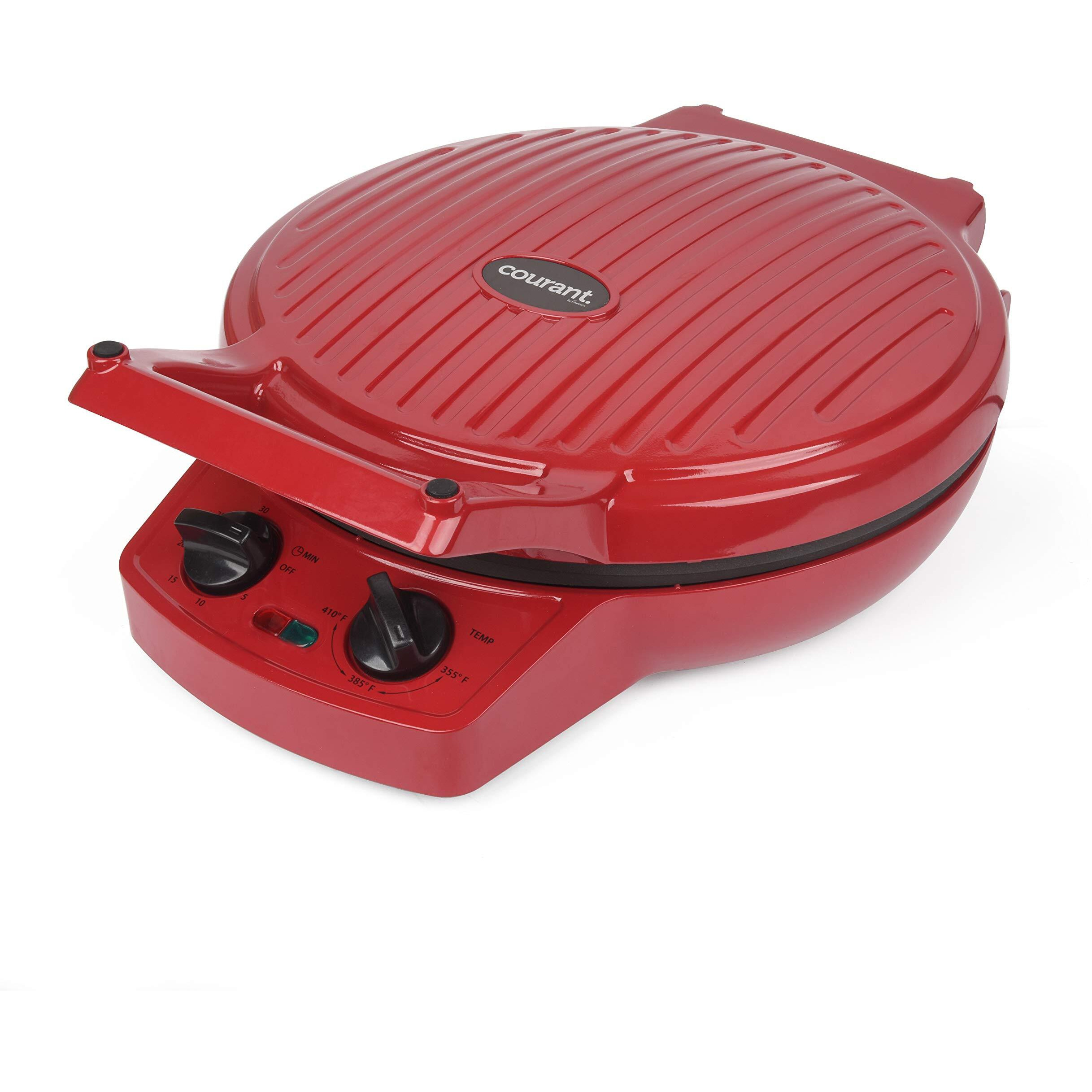 Courant Pizza Maker, 12 Inch Pizza Cooker And Calzone Maker, With Timer &Temperatures Control, 1440 Watts Pizza Oven Convert To Electric Indoor Grill, Red