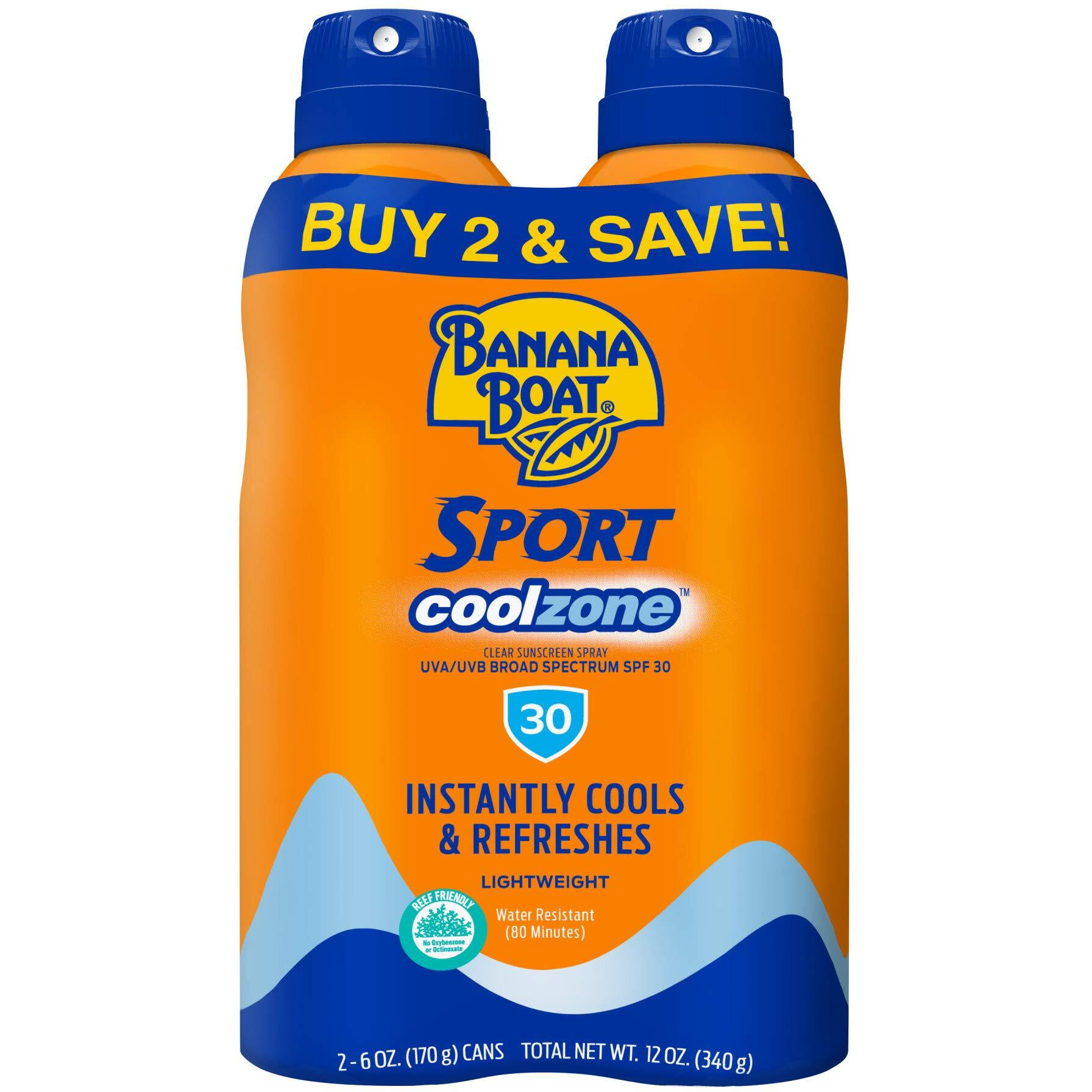 Banana Boat Sport Cool Zone Spf 30 Sunscreen Spray Twin Pack | Sport Sunscreen Spray Spf 30, Clear Sunscreen Spray, Banana Boat Sunscreen Spray Spf 30, Oxybenzone Free Sunscreen Pack, 6Oz Each